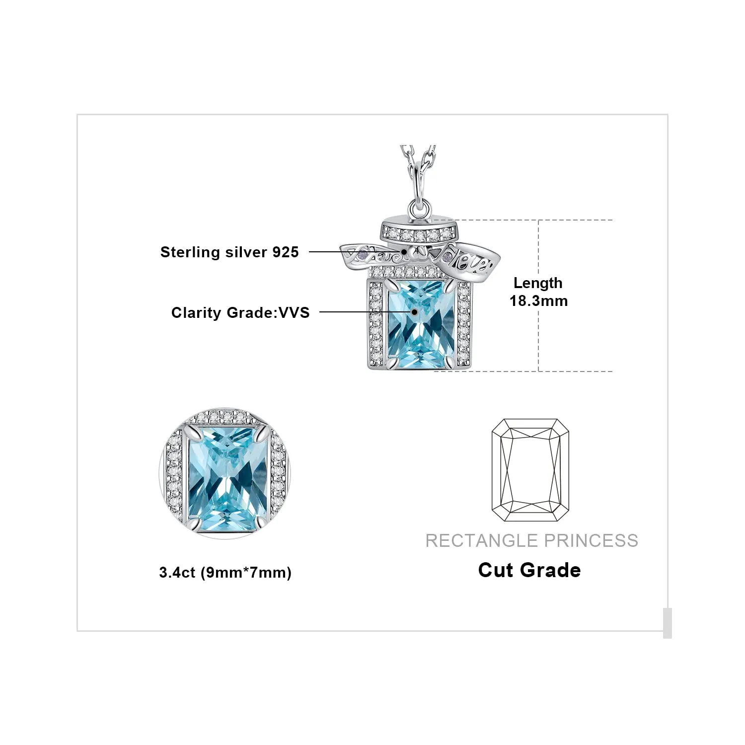 JewelryPalace Profumo 3.7ct collana argento zircone azzurra 45cm