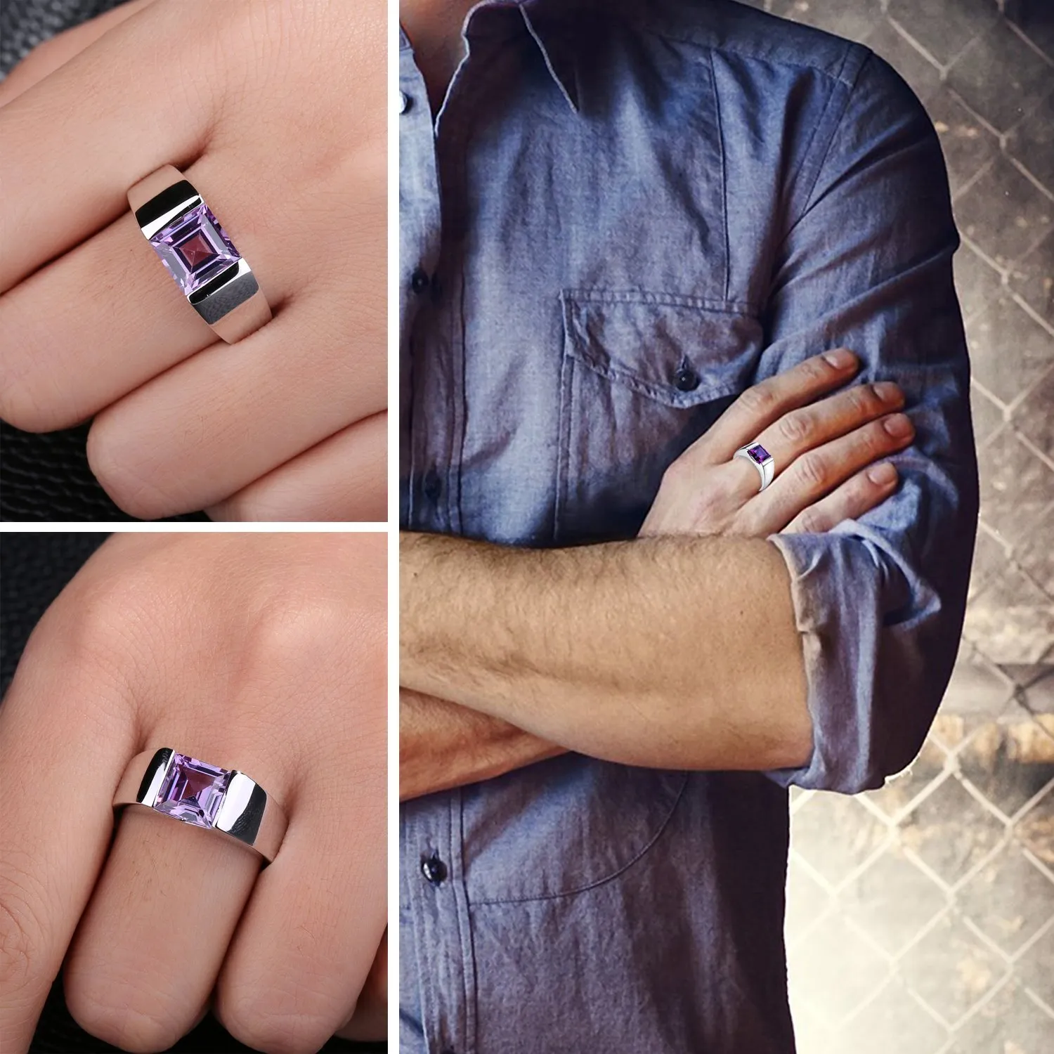 JewelryPalace Anello Uomo Argento 3.3ct Zaffiro Blu Quadrato