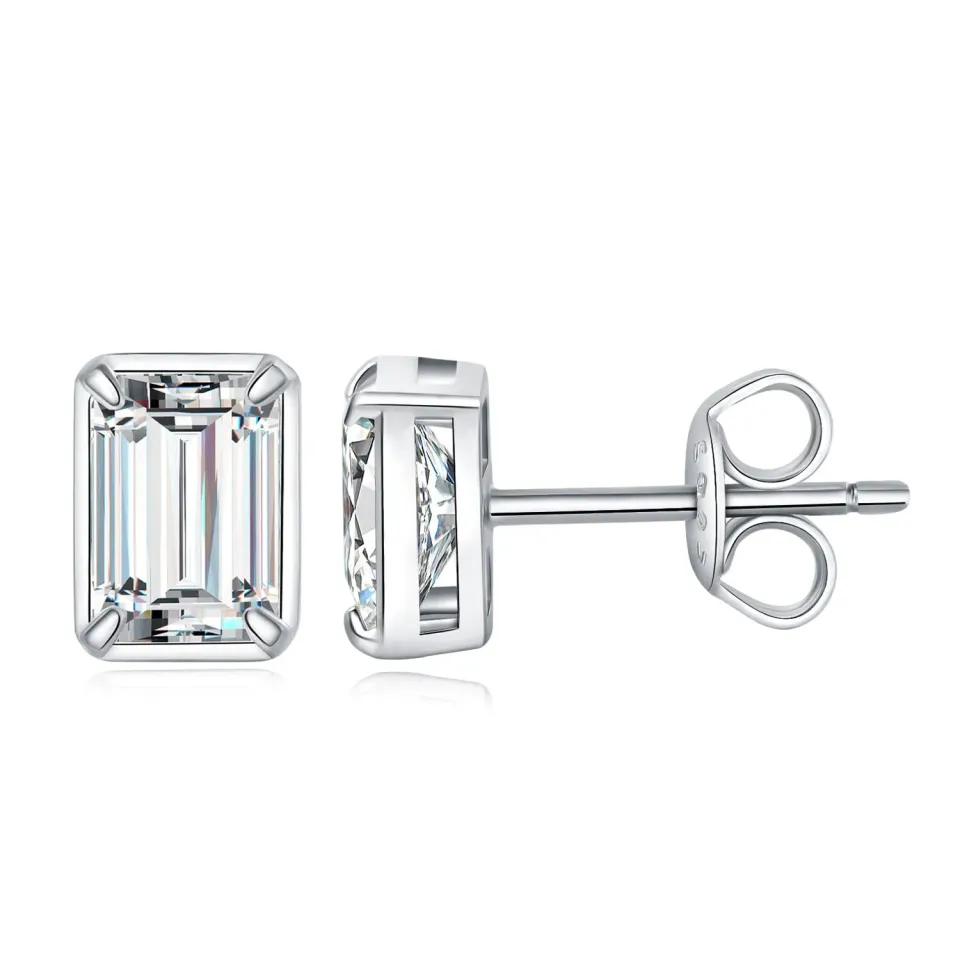 JewelryPalace 1ct Zirconia Orecchini Bottone Argento Taglio Smeraldo