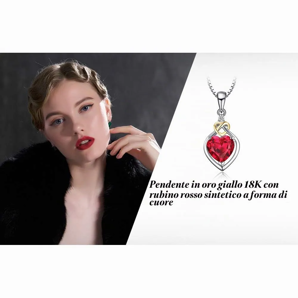 JewelryPalace 2.5ct Rubino Cuore Collana Argento 45cm