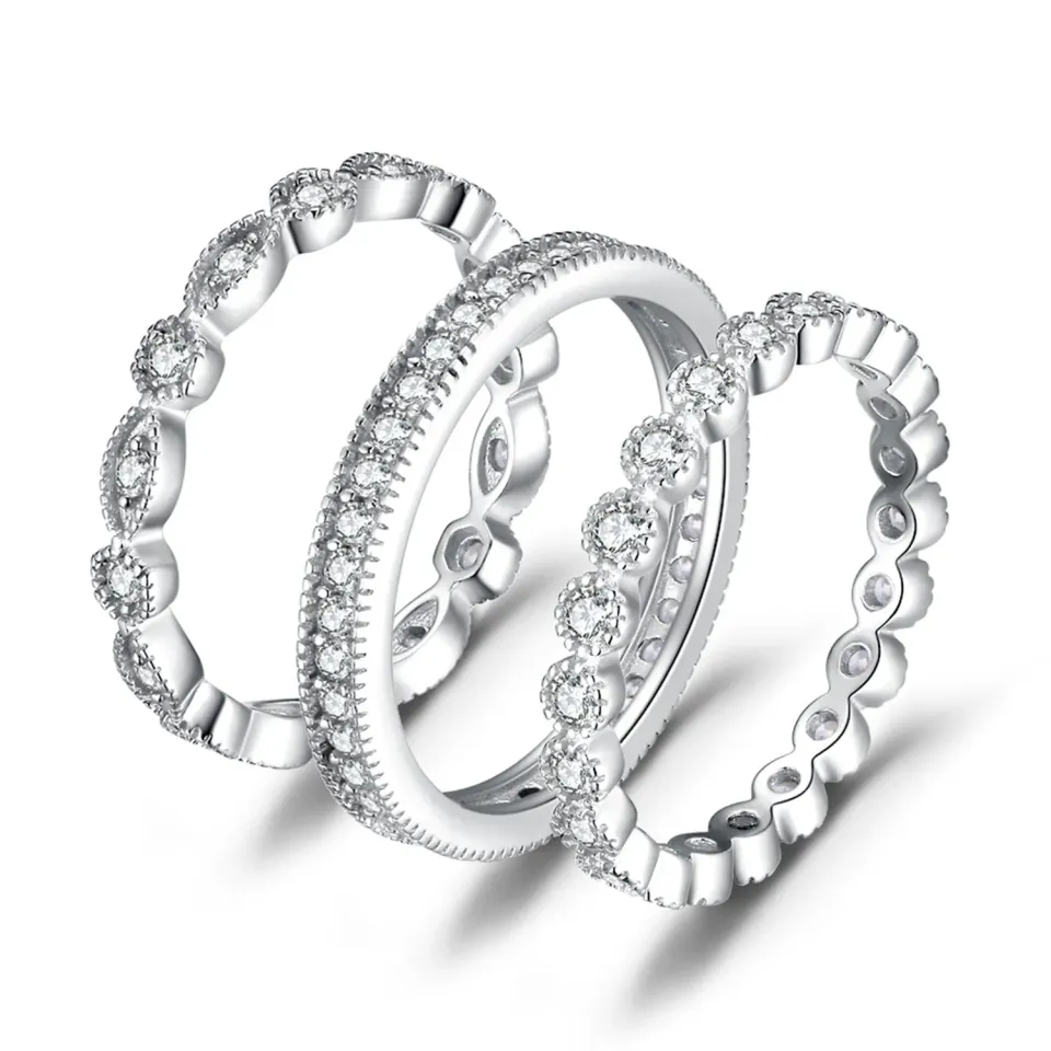 JewelryPalace set 3 anelli argento zirconia marquise