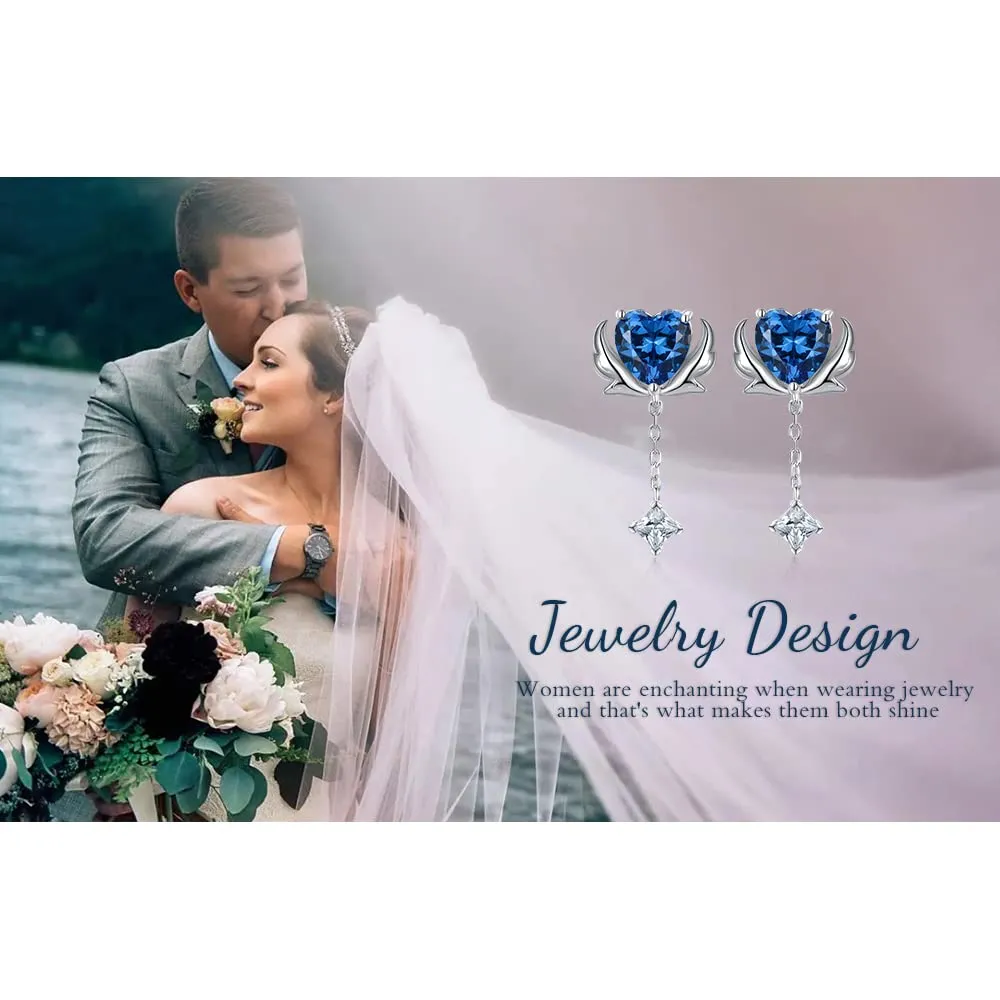JewelryPalace Cuore orecchini pendenti blu taglio quadrato