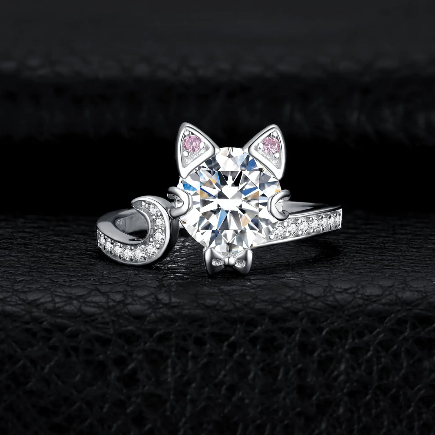 JewelryPalace Gatto anello regolabile argento zirconi rosa