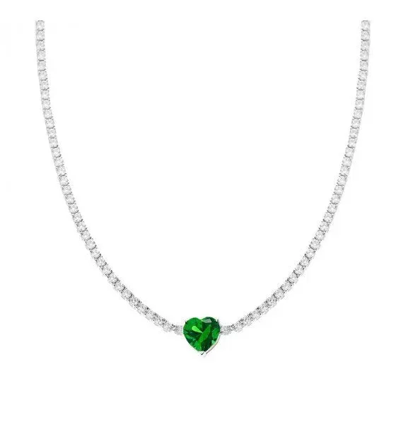 Gioielli Celiento Tennis collana argento zirconi cuore verde