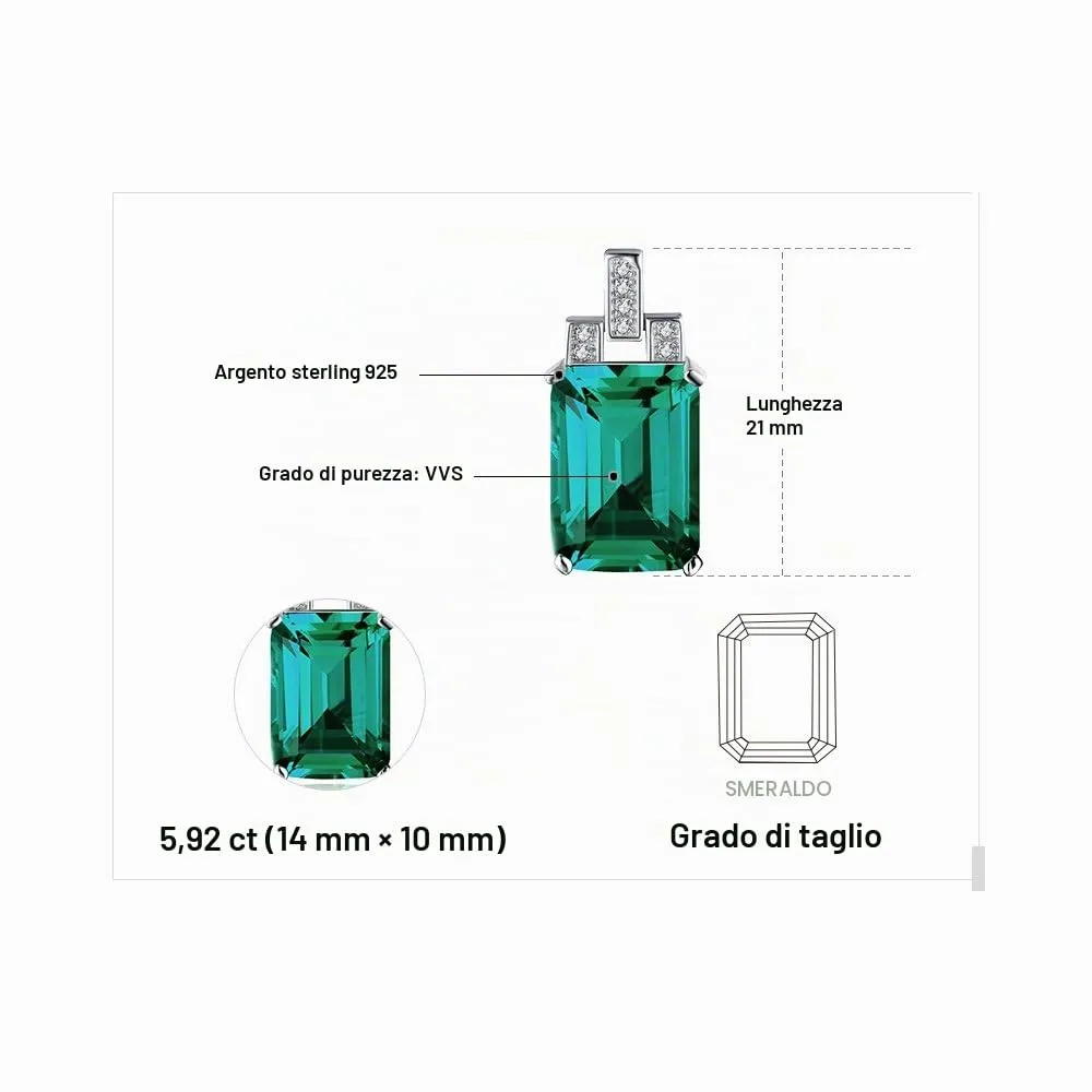 JewelryPalace 6ct Smeraldo Collana Argento 45cm Taglio Smeraldo