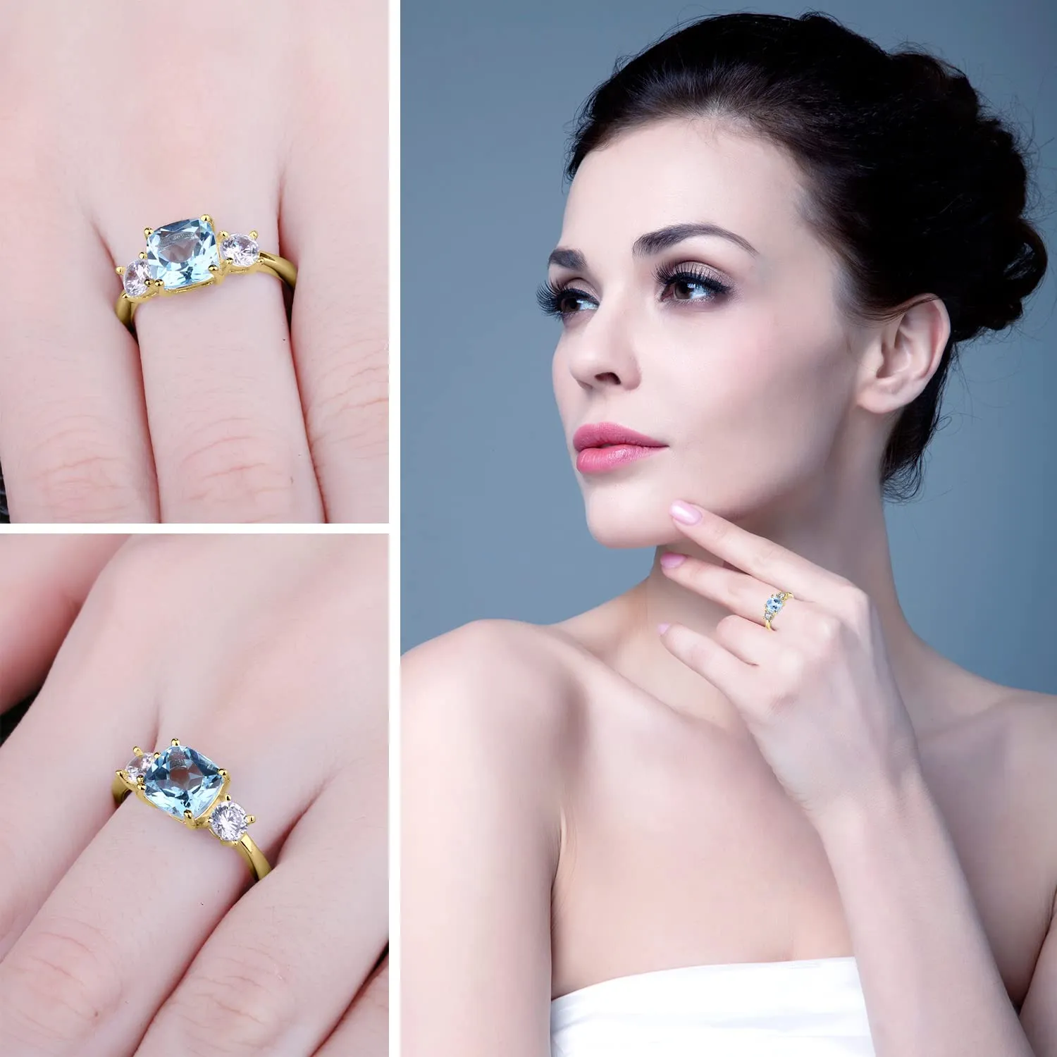 JewelryPalace Tre Pietre anello argento topazio blu