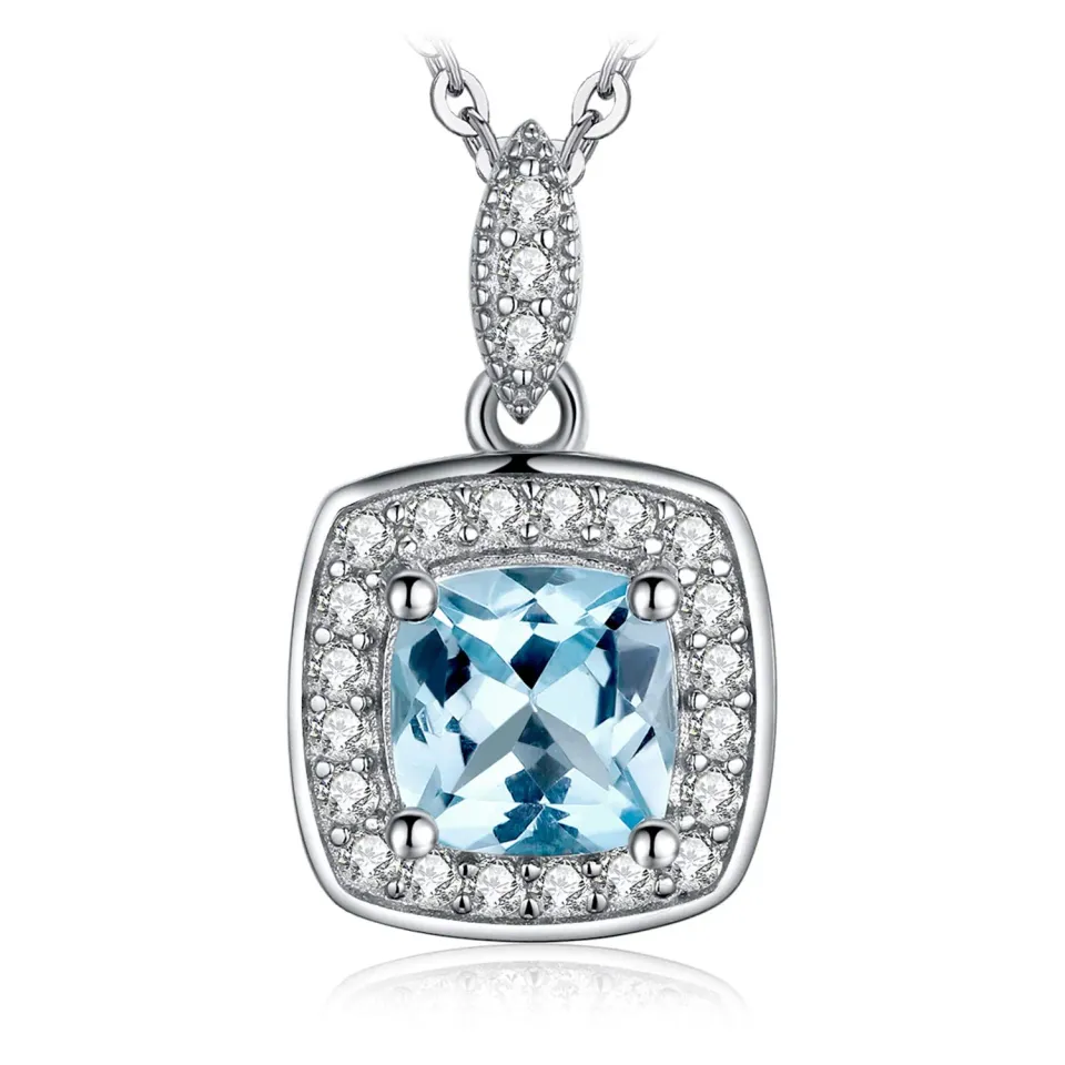 JewelryPalace 1.2ct Halo Collana Topazio Azzurro Argento 45cm
