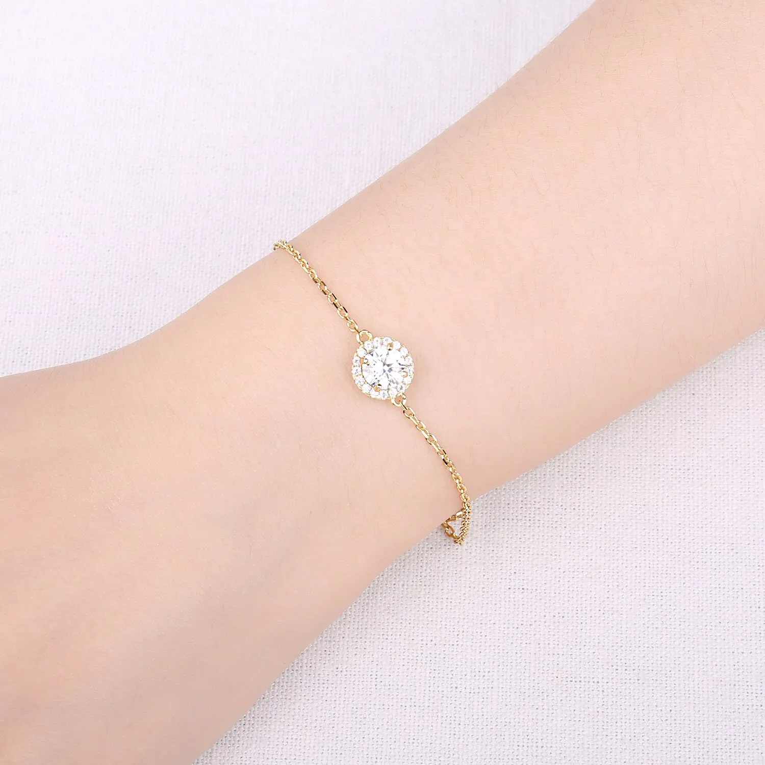 JewelryPalace bracciale halo zirconia oro giallo 1ct argento