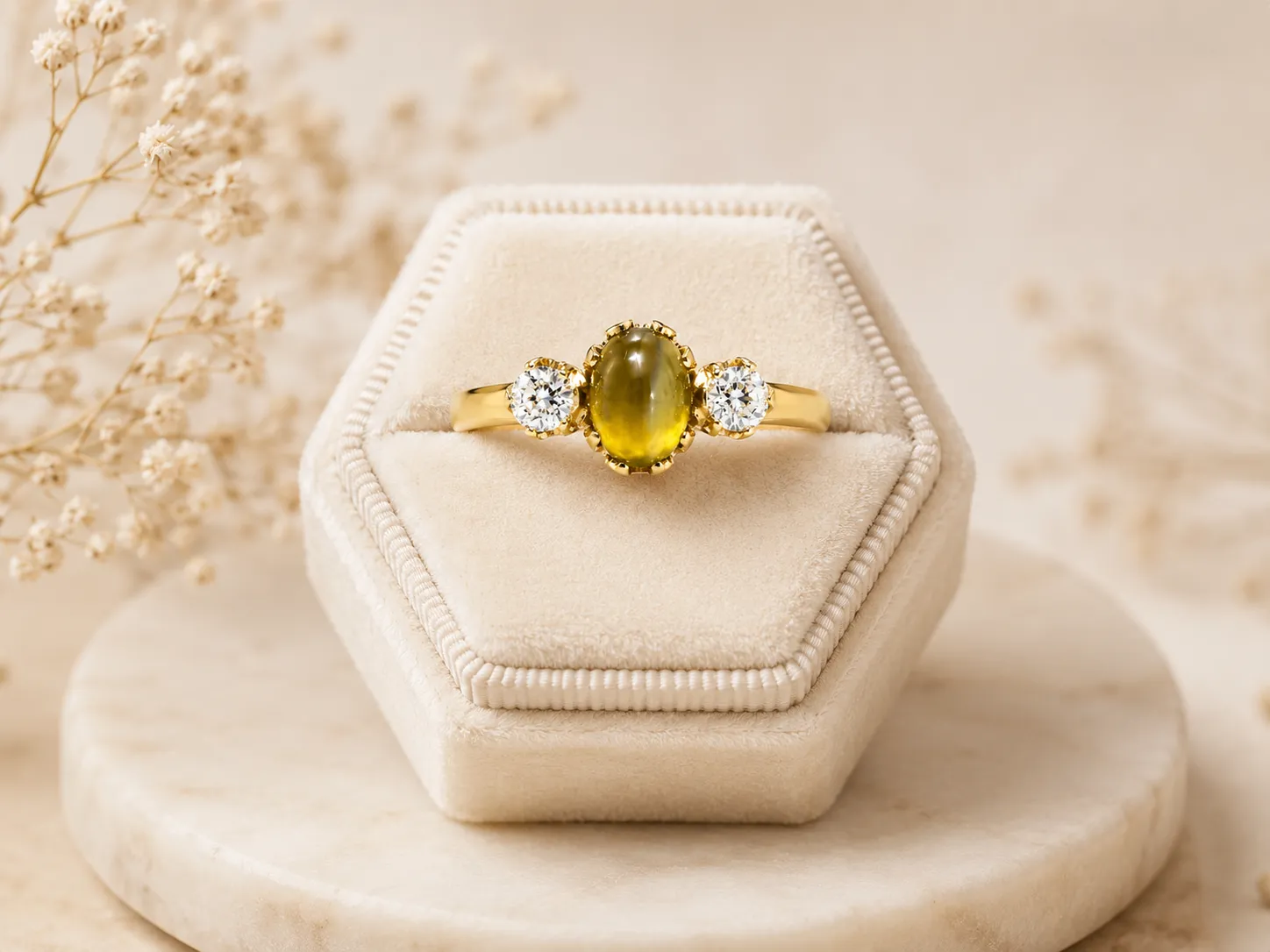 Victoria Jane Cat's Eye anello oro 22ct criso berillo usato