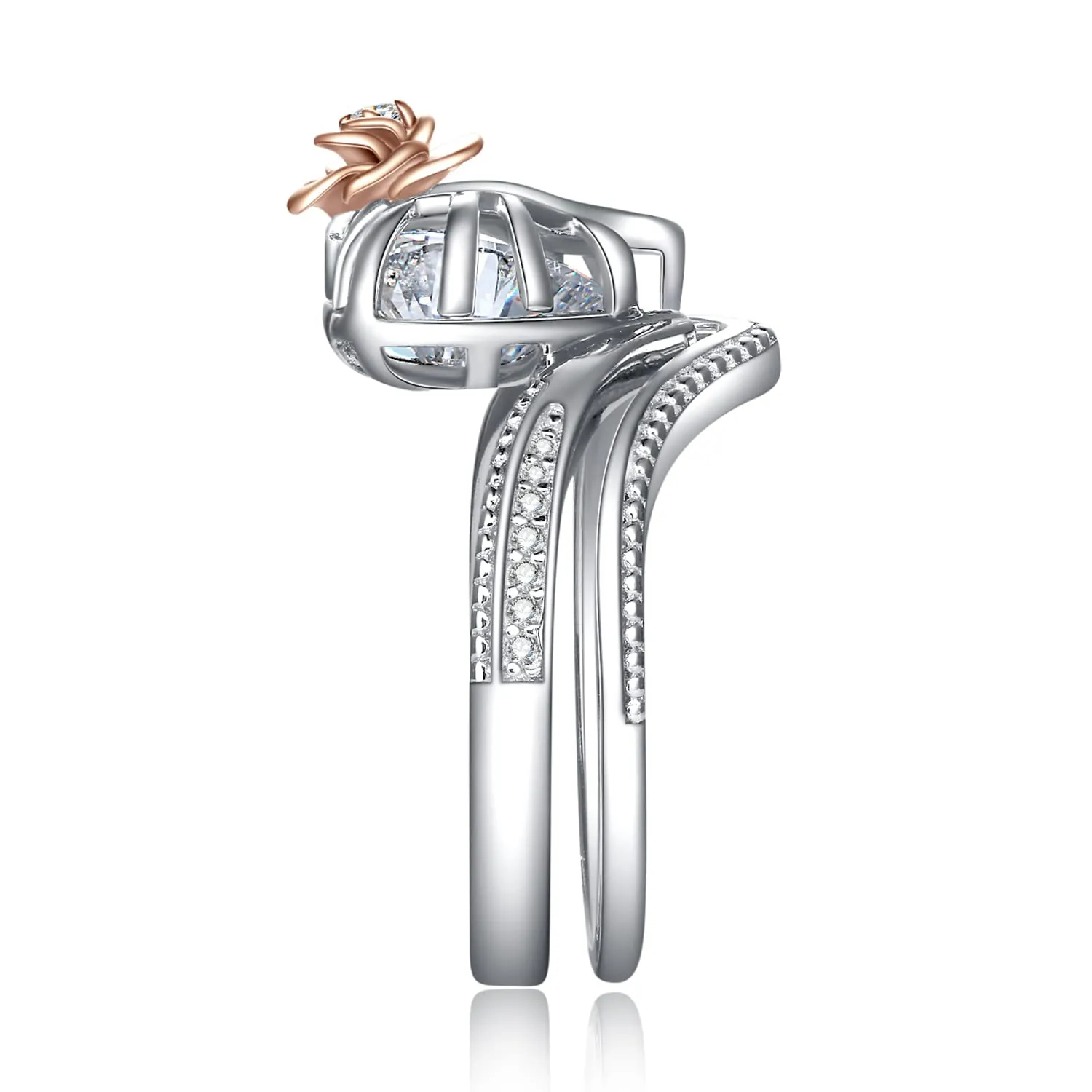 JewelryPalace Vintage Halo Anello Argento 925 Zirconia Oro Rosa
