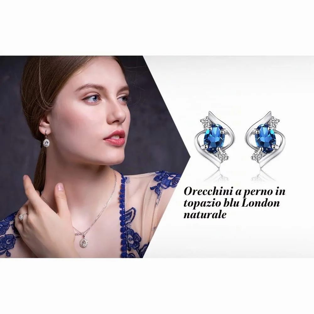 JewelryPalace Orecchini Bottone Argento Topazio Blu 1ct Ovale