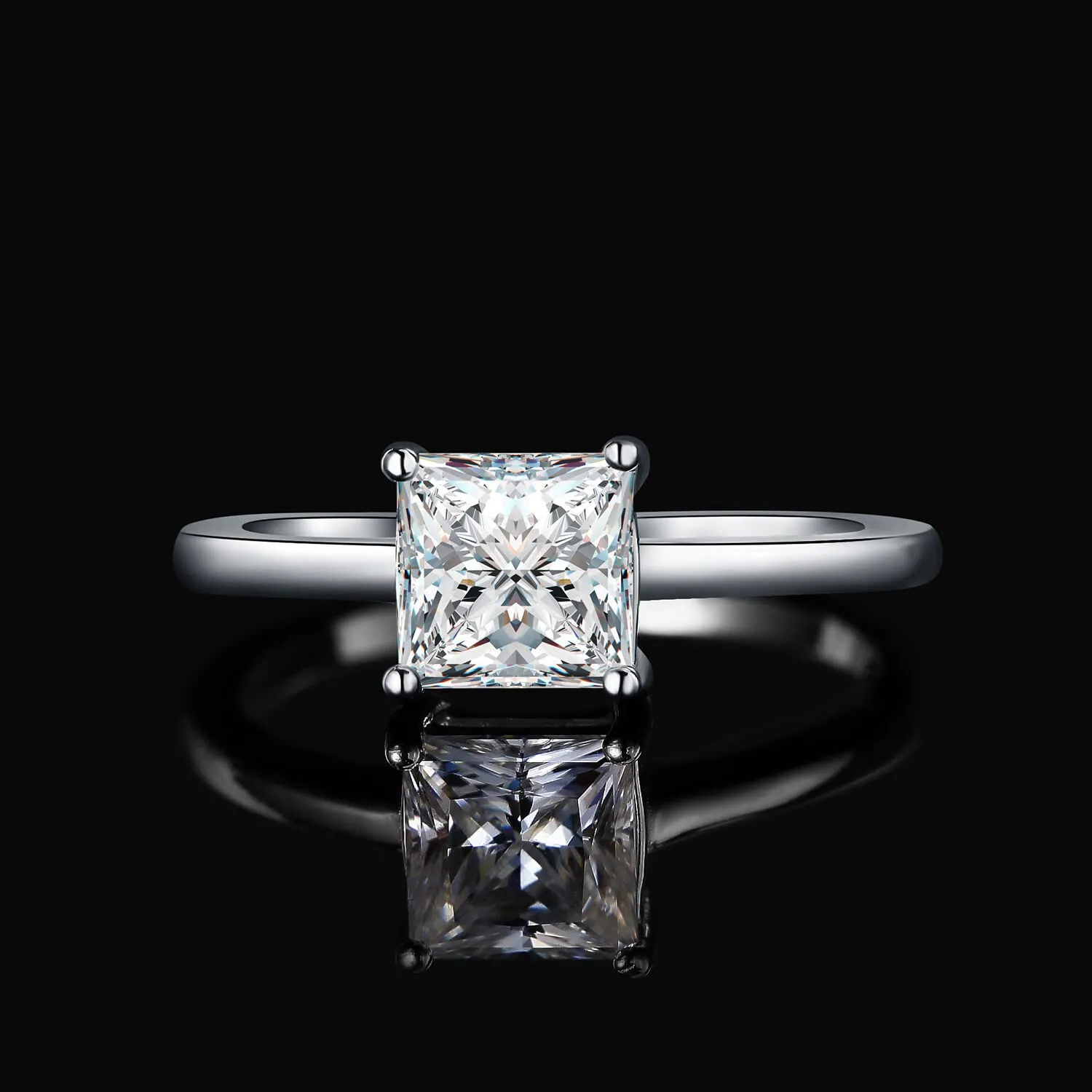 JewelryPalace 1ct Anello Solitario Principessa Moissanite Argento