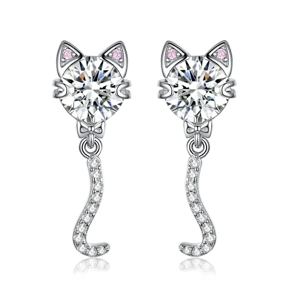 JewelryPalace Gatto 4ct Orecchini Pendenti Argento 925 Zirconia Rosa