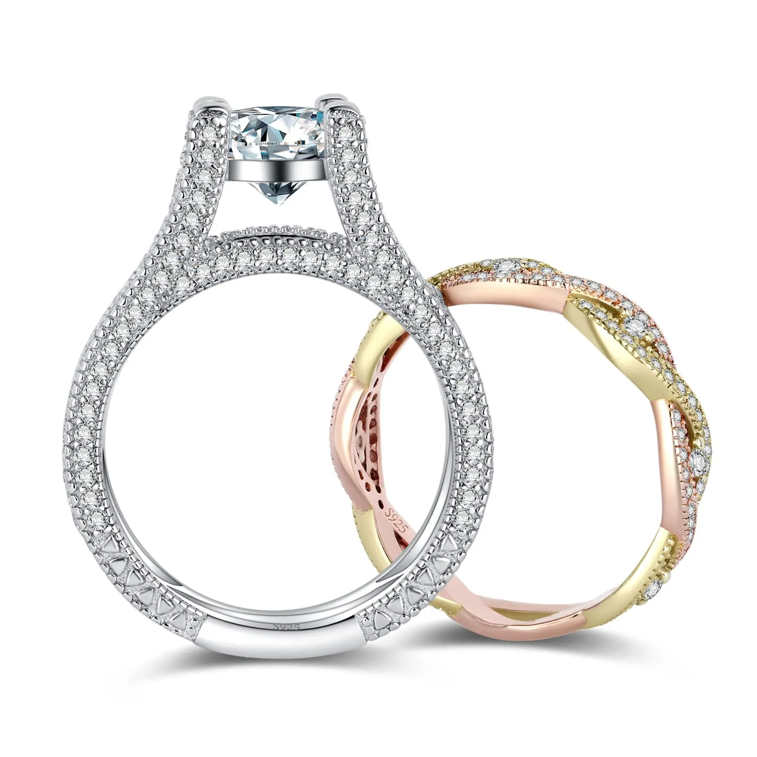JewelryPalace Halo Infinito fede argento oro rosa zirconia