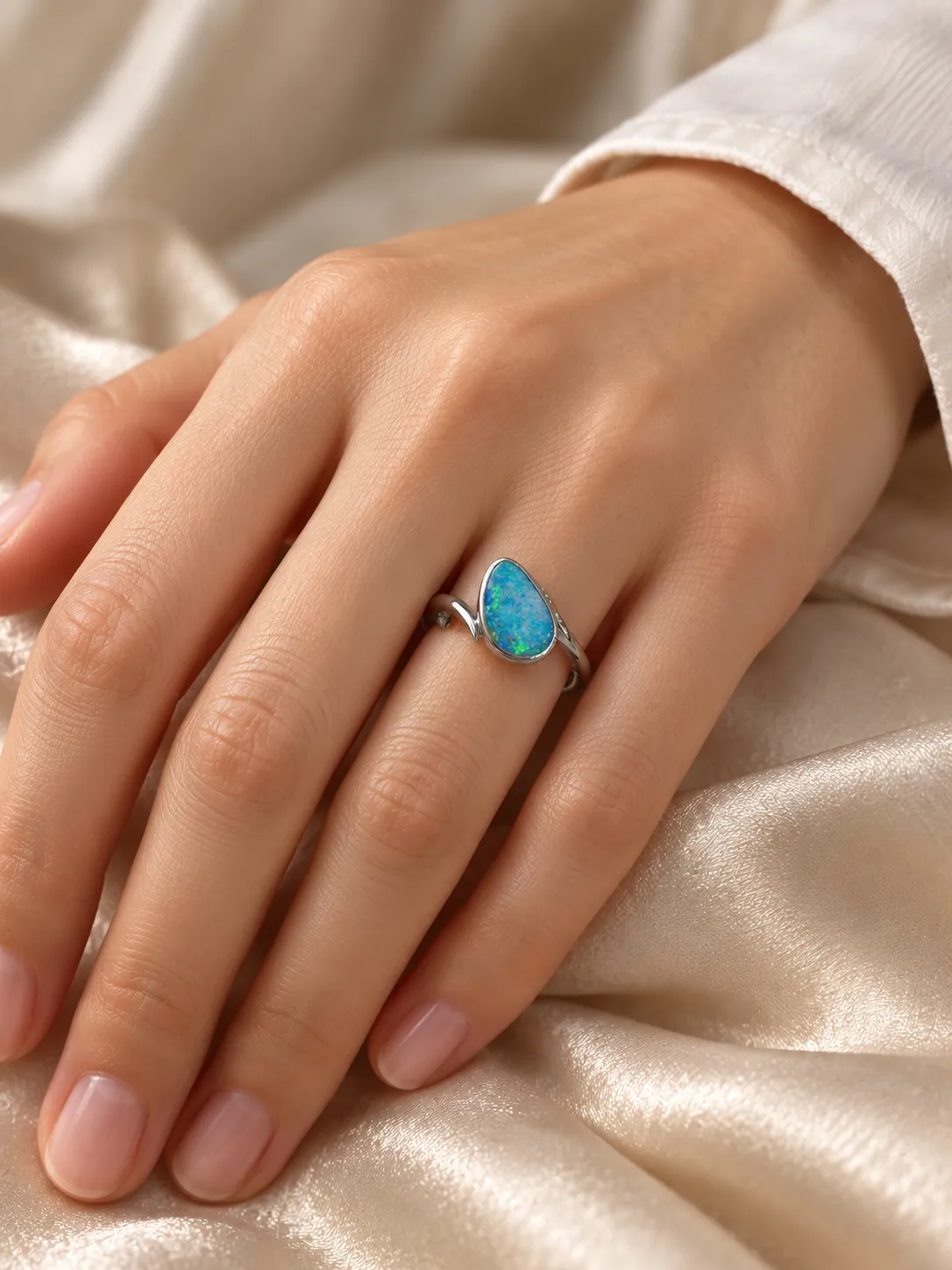 Victoria Jane anello opale azzurro pera argento sterling