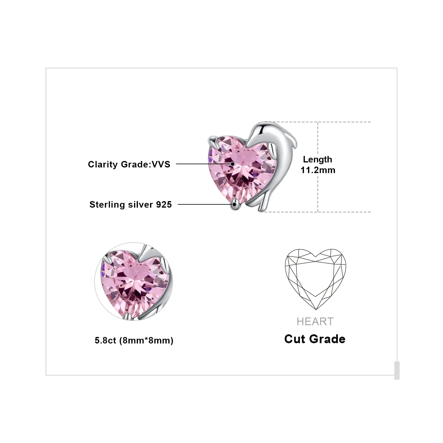 JewelryPalace Delfino 5.8ct orecchini cuore rosa argento