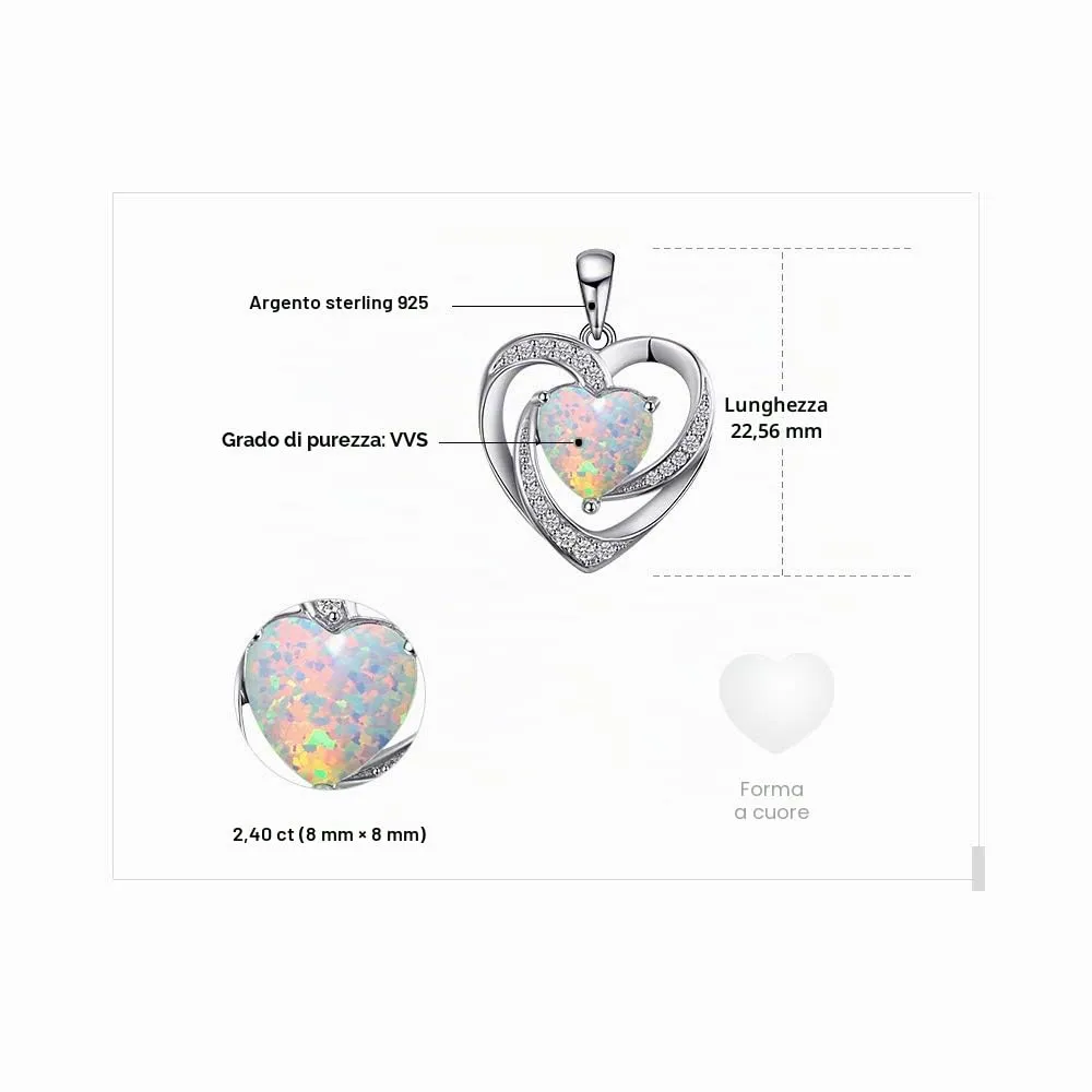 JewelryPalace 2.5ct Cuore collana argento opale 45cm