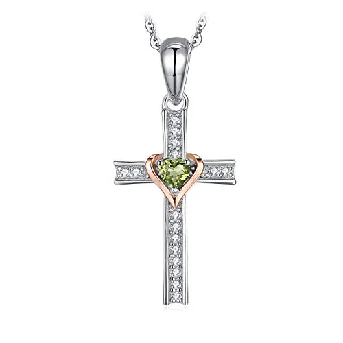 JewelryPalace Croce Collana Peridoto Verde Argento 45cm Cuore