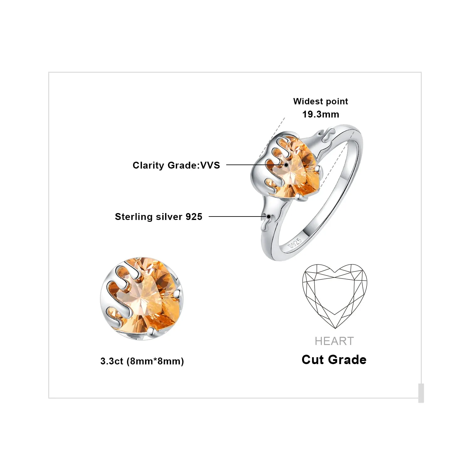 JewelryPalace Cuore Anello Argento Zirconia Arancione