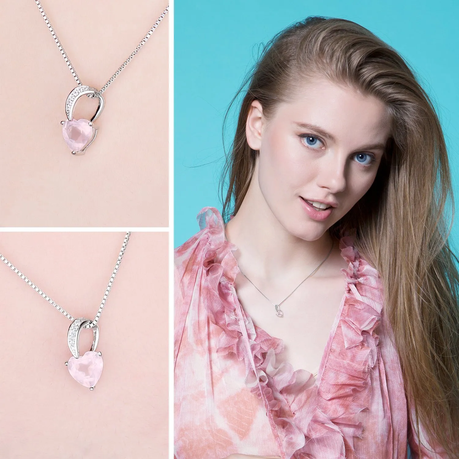 JewelryPalace Amore Eterno collana argento quarzo rosa cuore 45cm