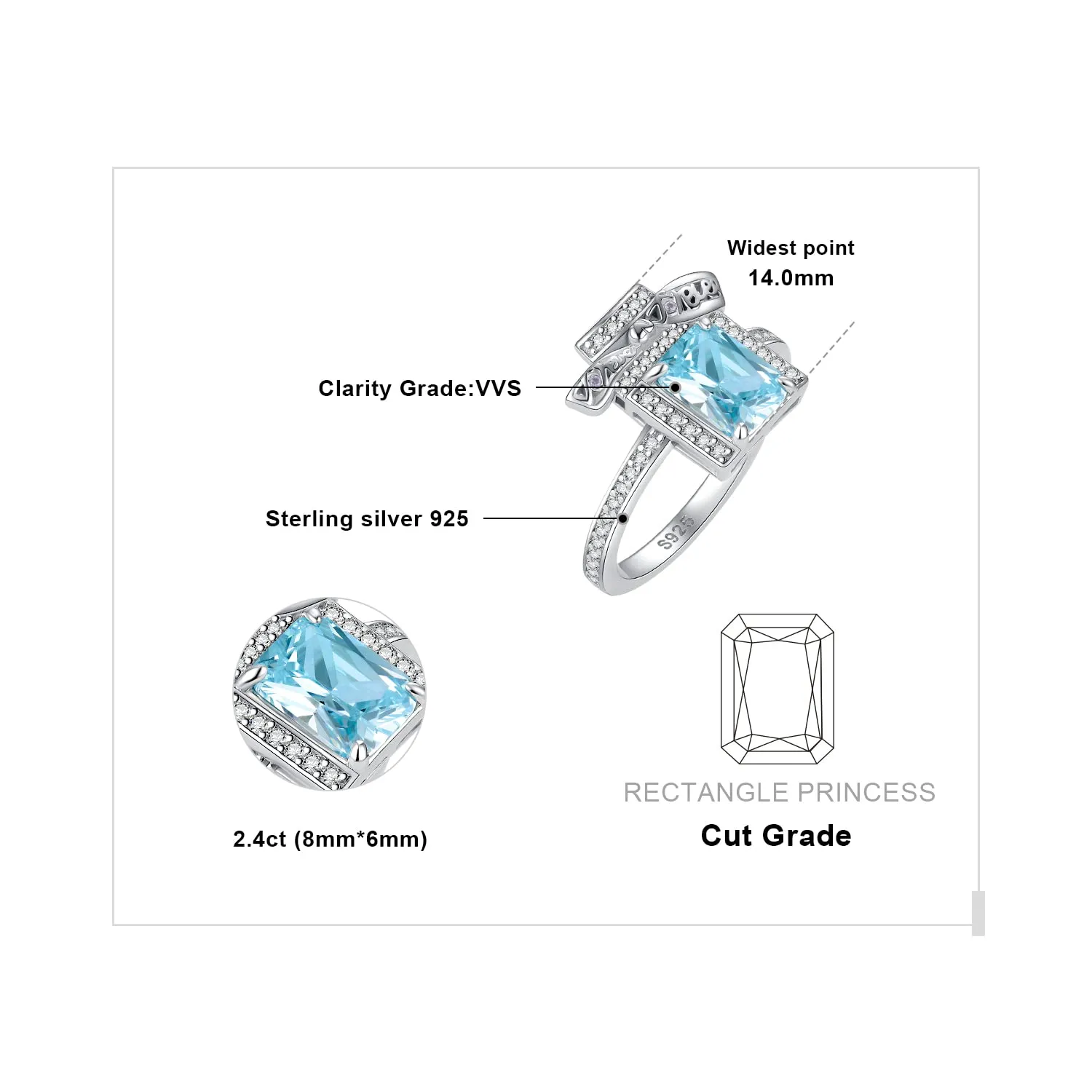JewelryPalace Profumo 2.9ct Anello Argento Azzurro