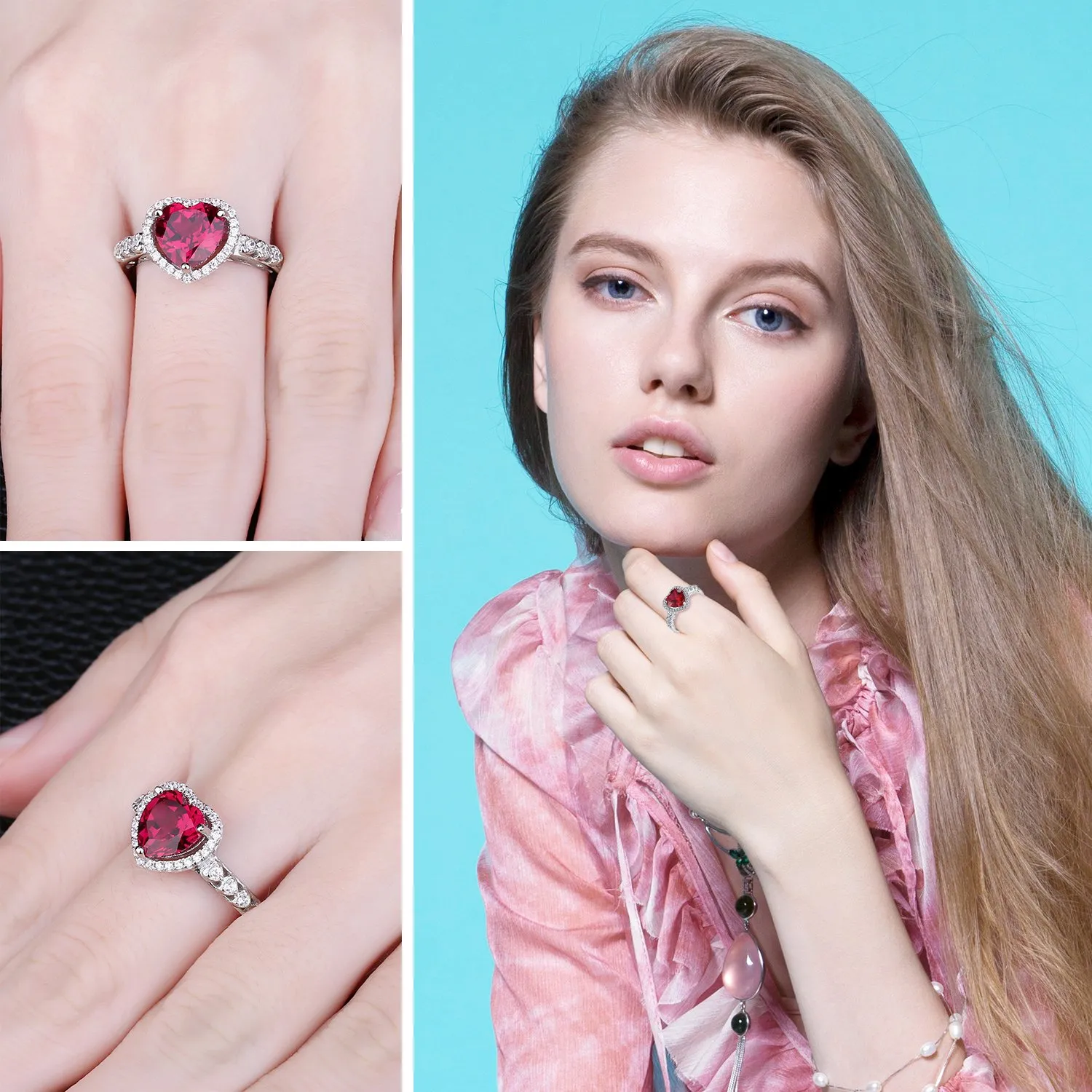 JewelryPalace Cuore dell'Oceano Halo anello rubino 14.5