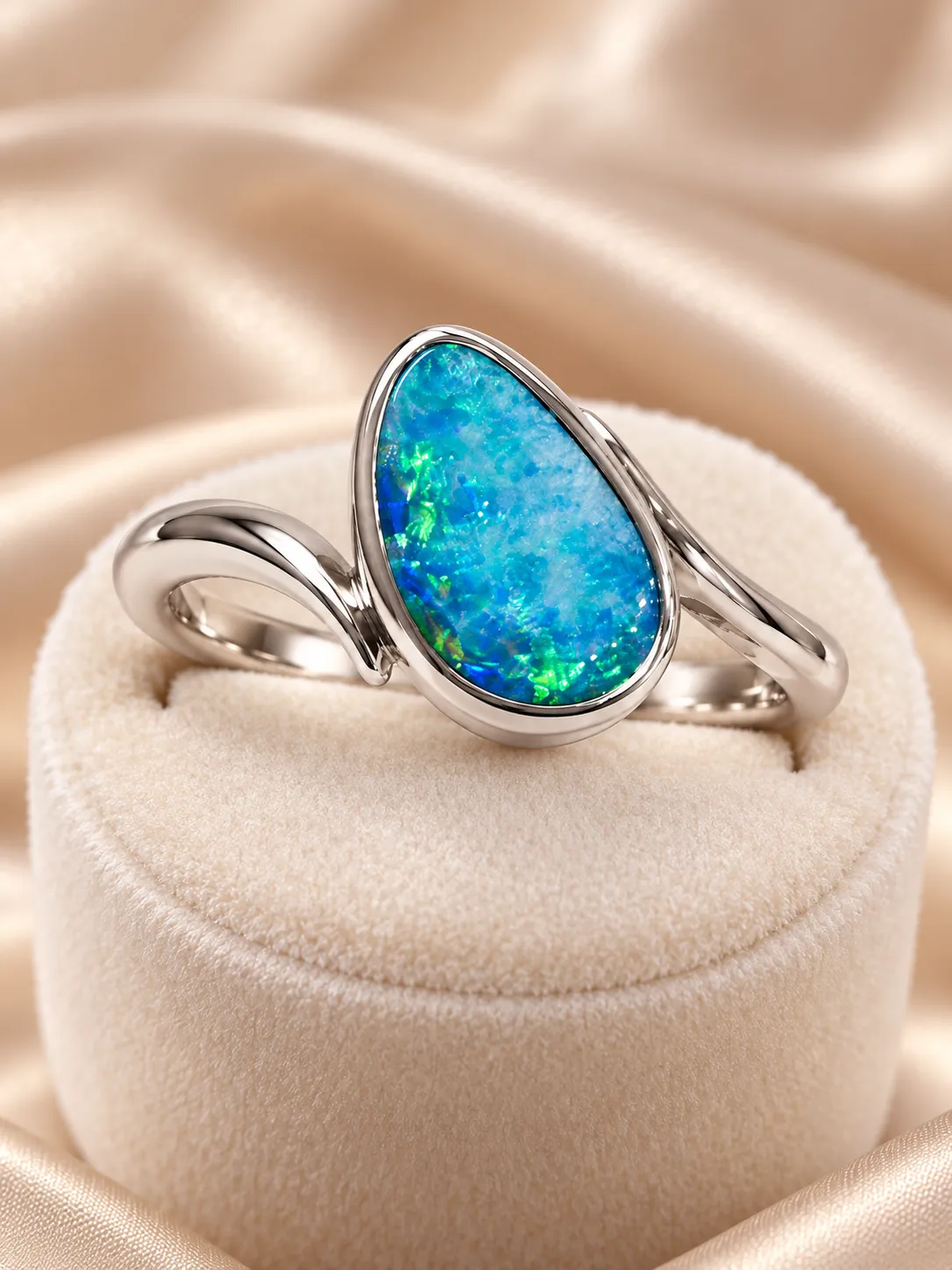 Victoria Jane anello opale azzurro pera argento sterling