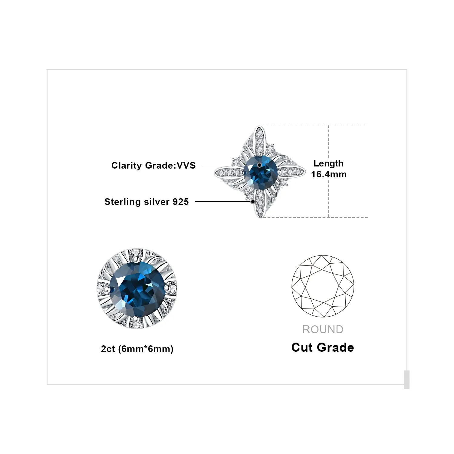 JewelryPalace Mulino a Vento 2.5ct orecchini argento topazio blu