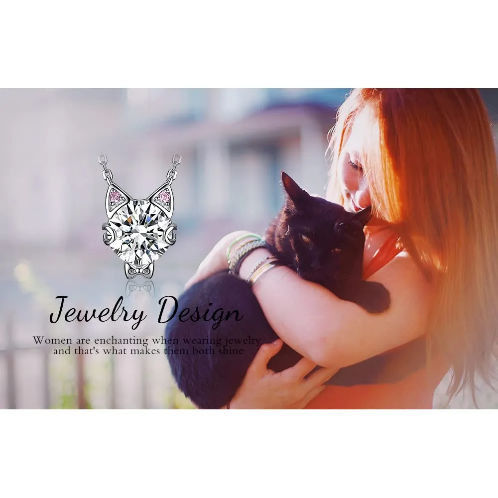 JewelryPalace Gatto Collana Argento 925 Zirconia Rosa 45 cm