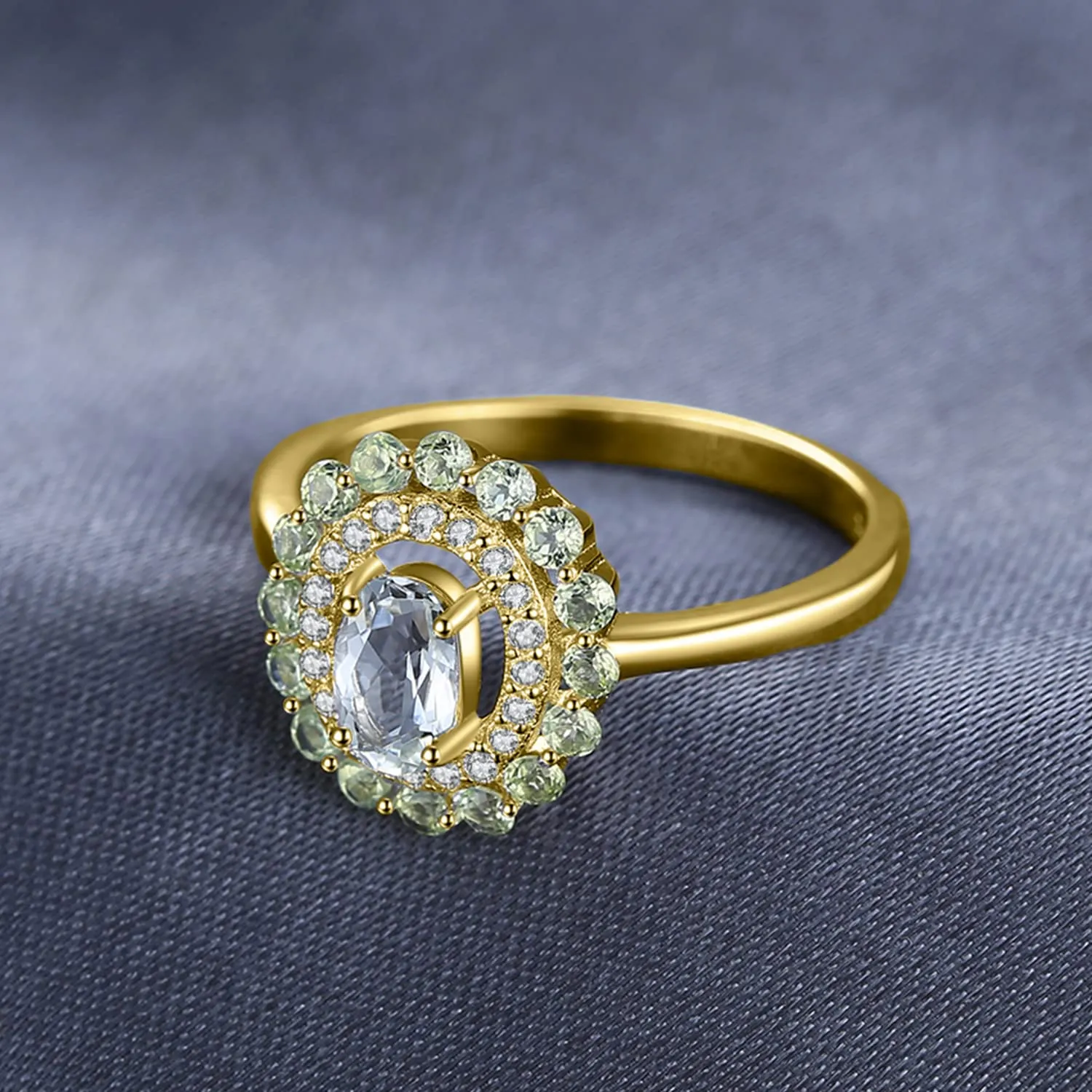 JewelryPalace Halo Anello Ametista Verde Rodiato Argento