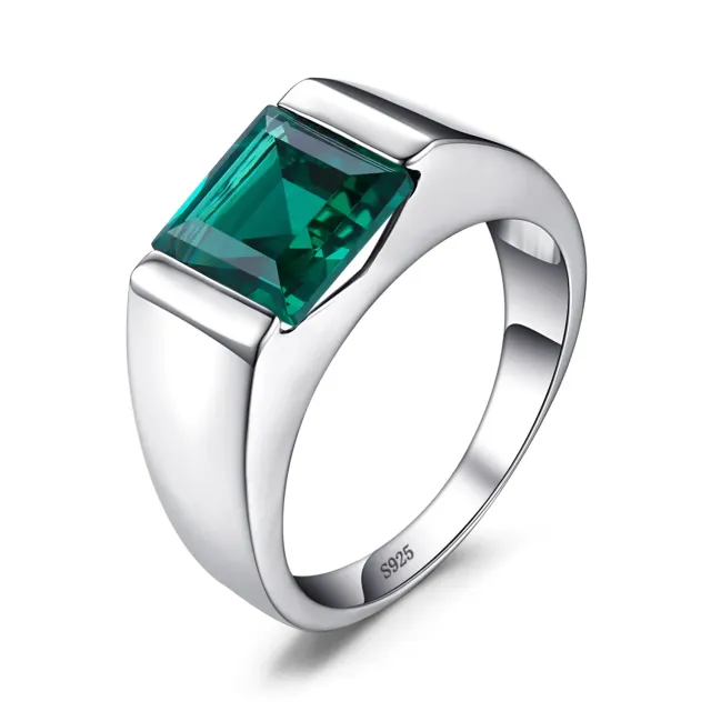 JewelryPalace Anello Uomo Argento 3.3ct Smeraldo Verde Quadrato