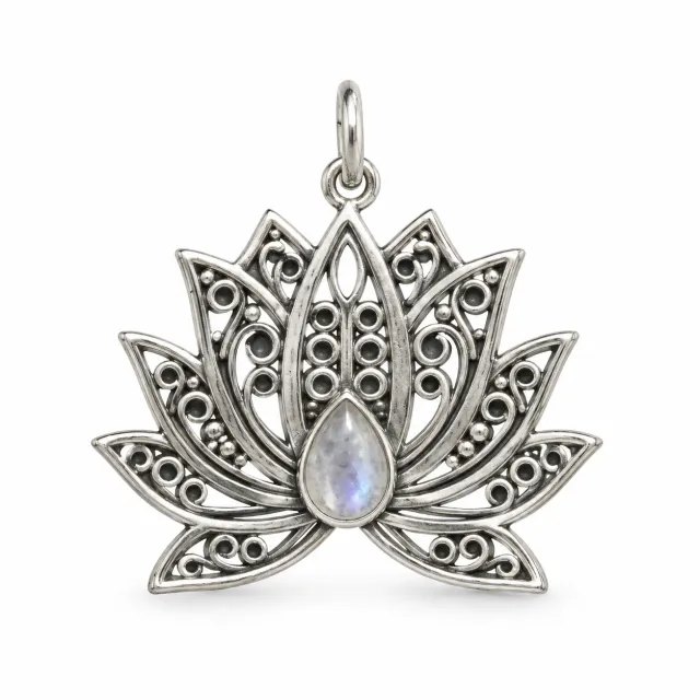 Victoria Jane Lotus ciondolo pietra di luna argento