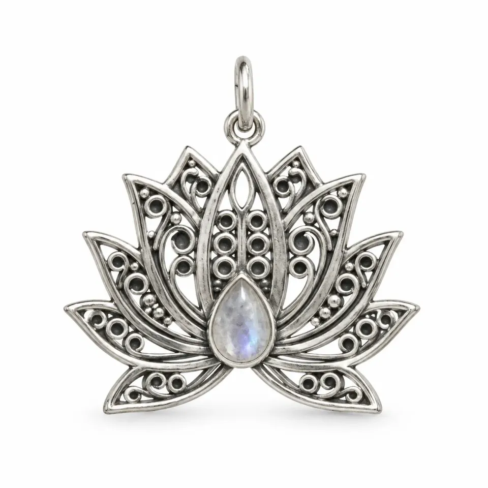 Victoria Jane Lotus ciondolo pietra di luna argento