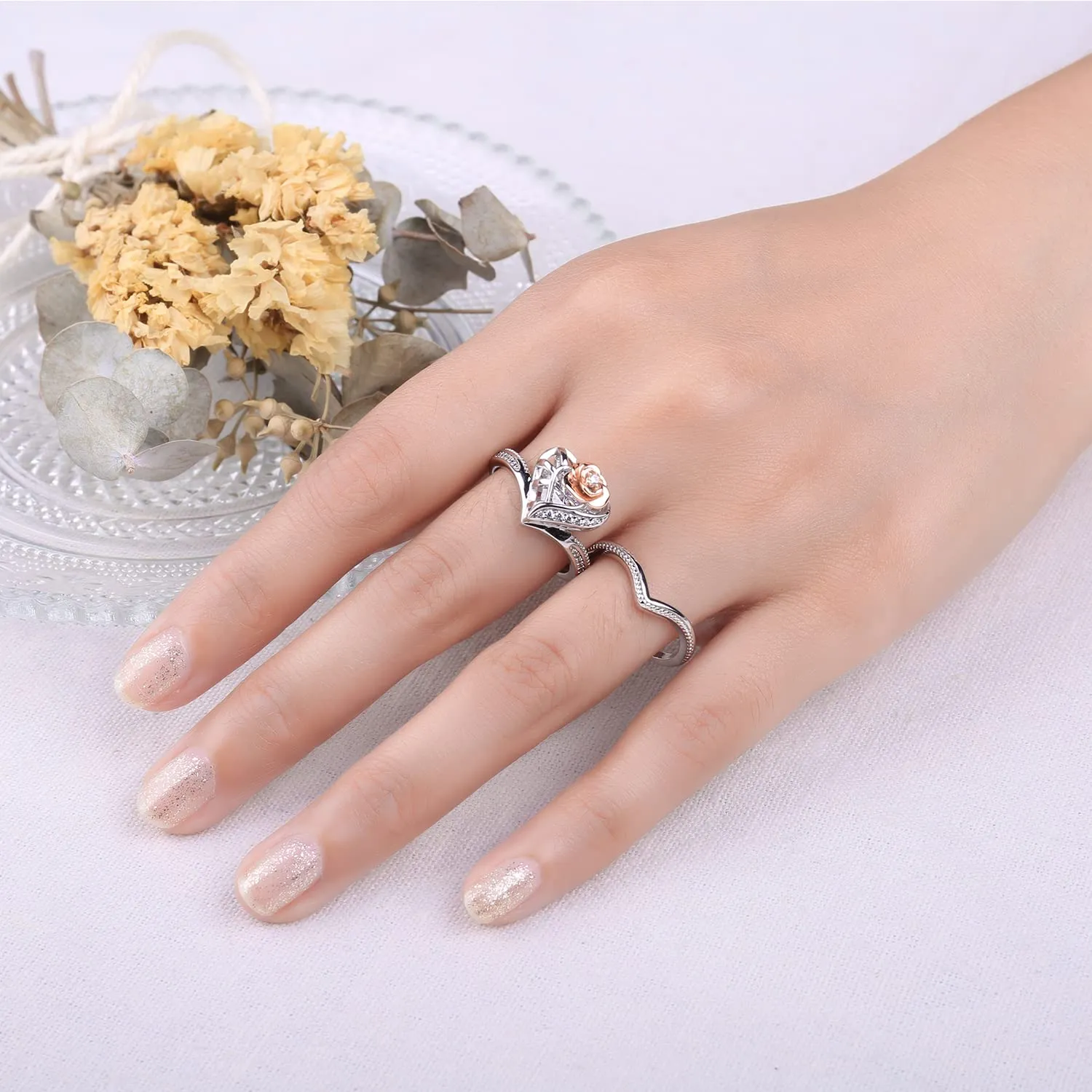 JewelryPalace Vintage Halo Anello Argento 925 Zirconia Oro Rosa