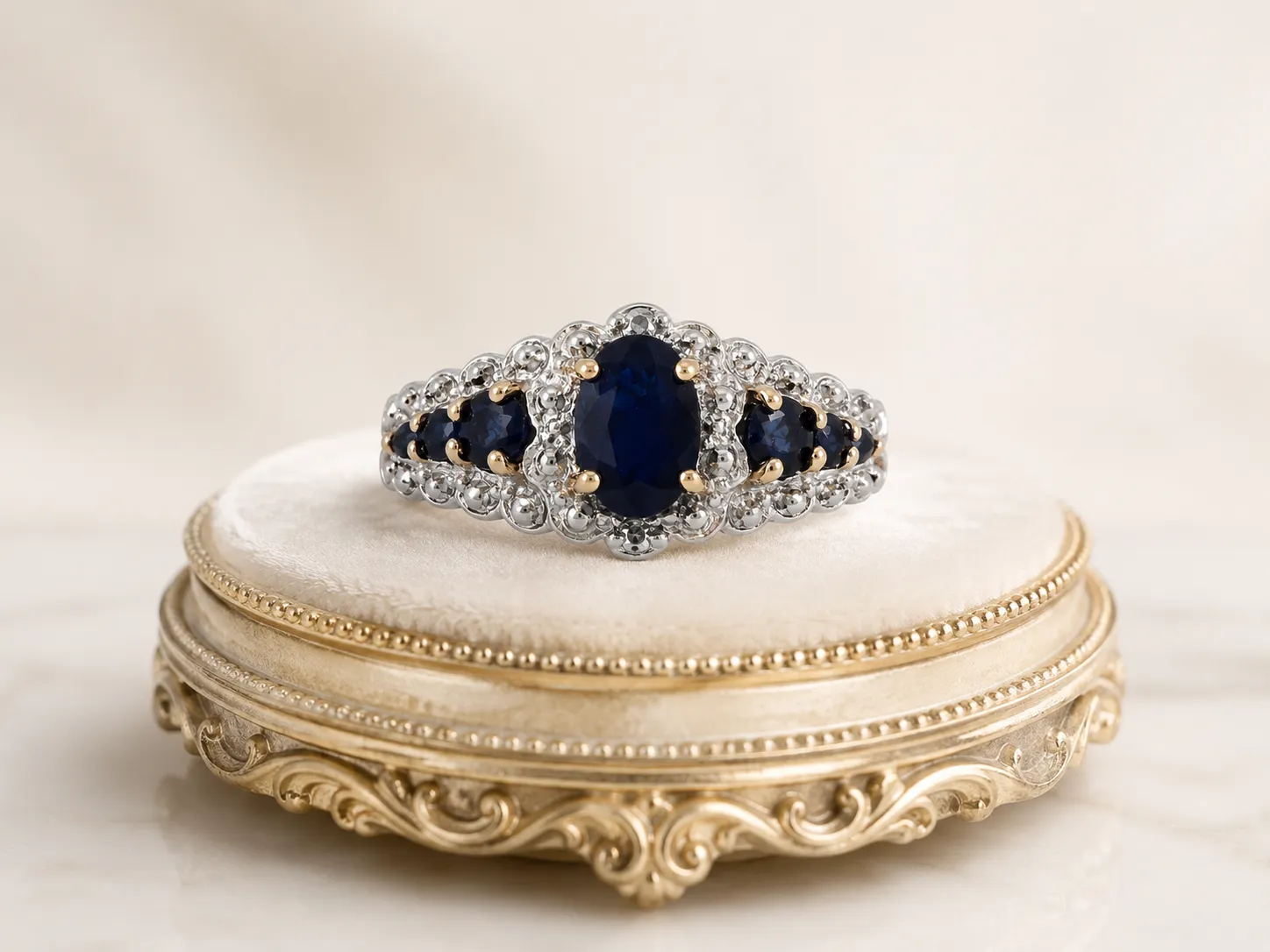 Victoria Jane Celeste Sapphire anello oro zaffiri blu