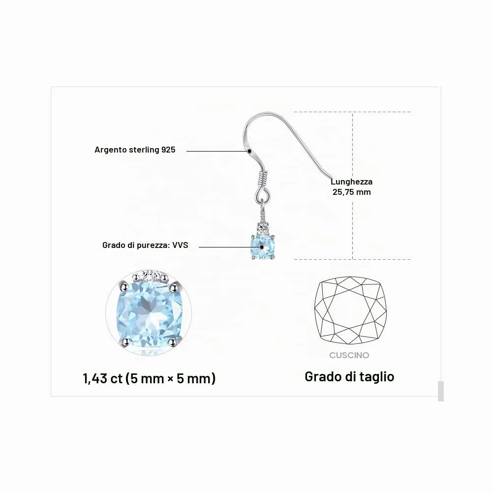 JewelryPalace Orecchini Pendenti Topazio Azzurro Argento 925