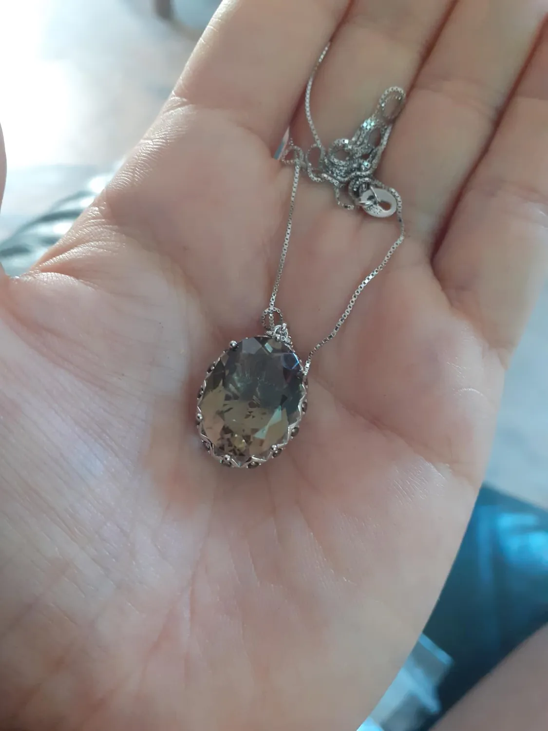 JewelryPalace 8.1ct Quarzo Fume Collana Pendente Argento 45cm