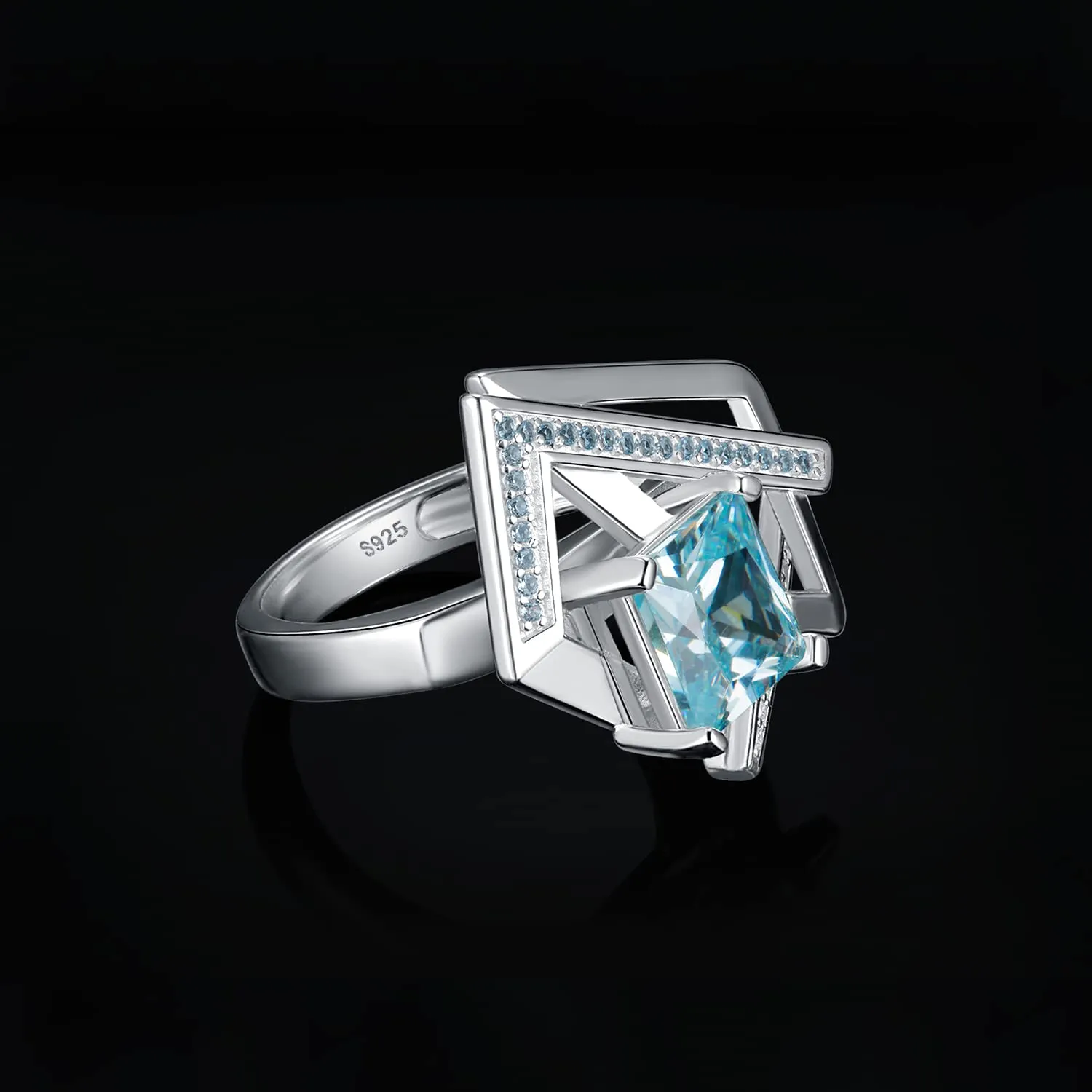 JewelryPalace Art Deco anello geometrico zirconia azzurra 4.3ct argento