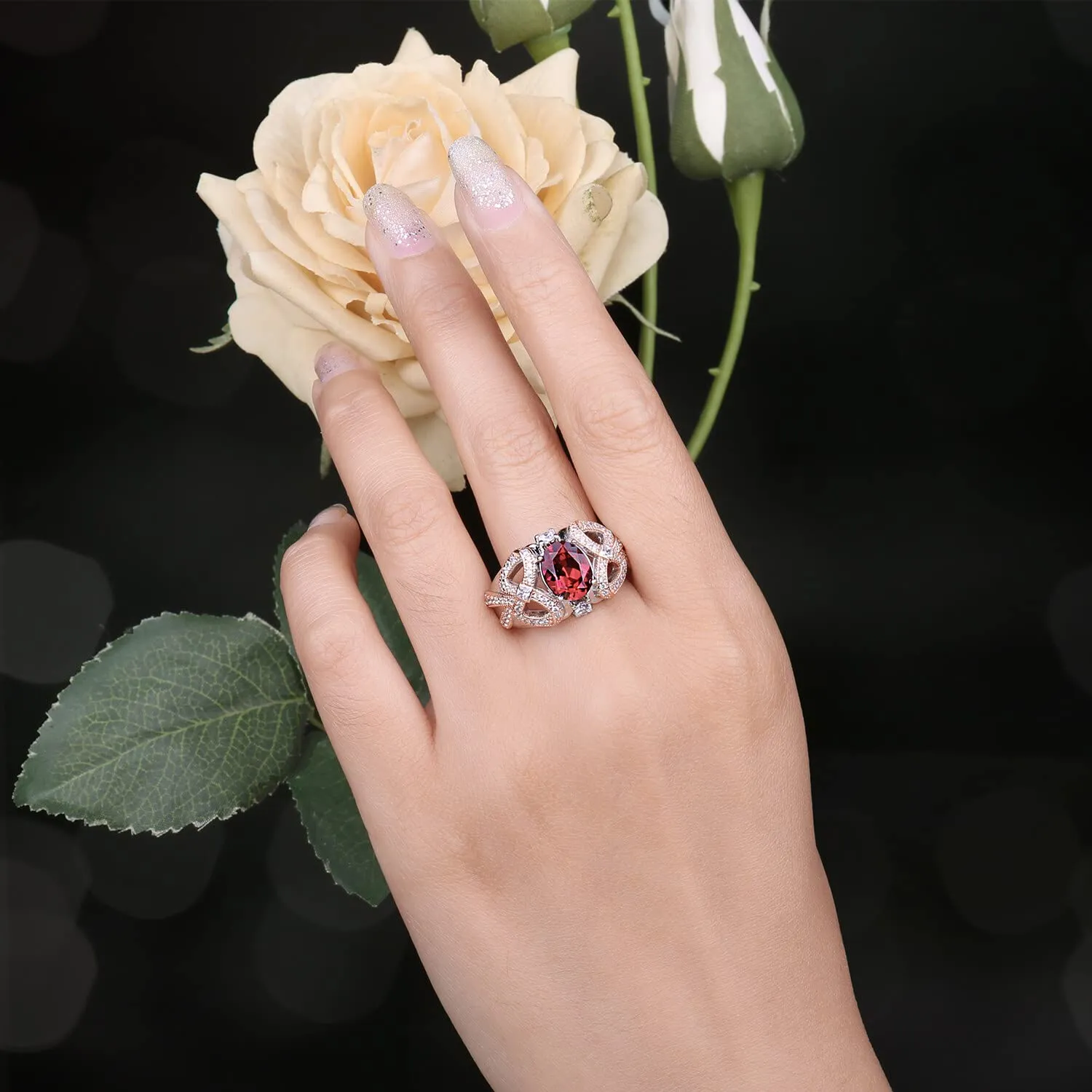 JewelryPalace Art Deco 2.4ct anello argento rubino ovale