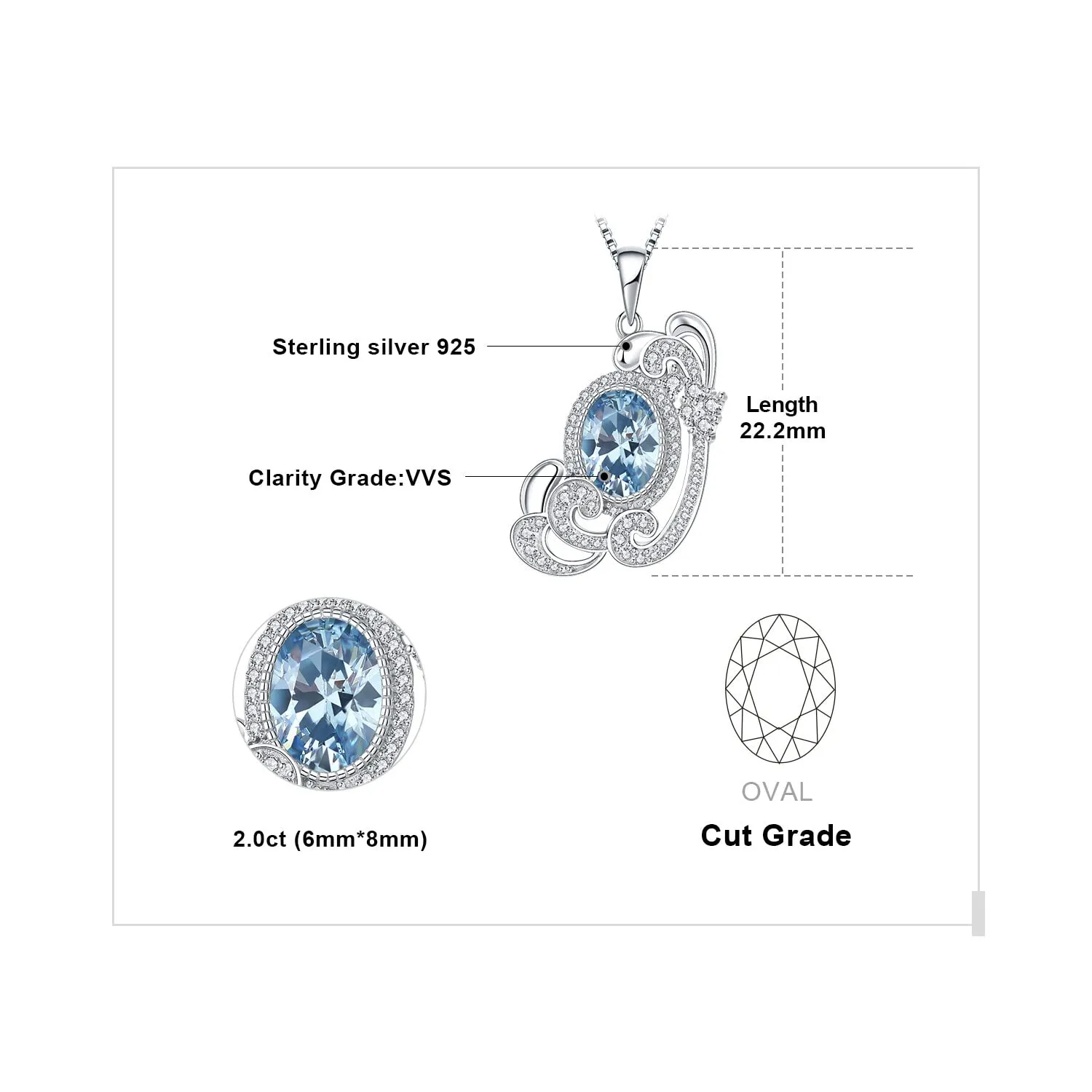 JewelryPalace Onda Mare collana 0.5ct zirconia azzurra