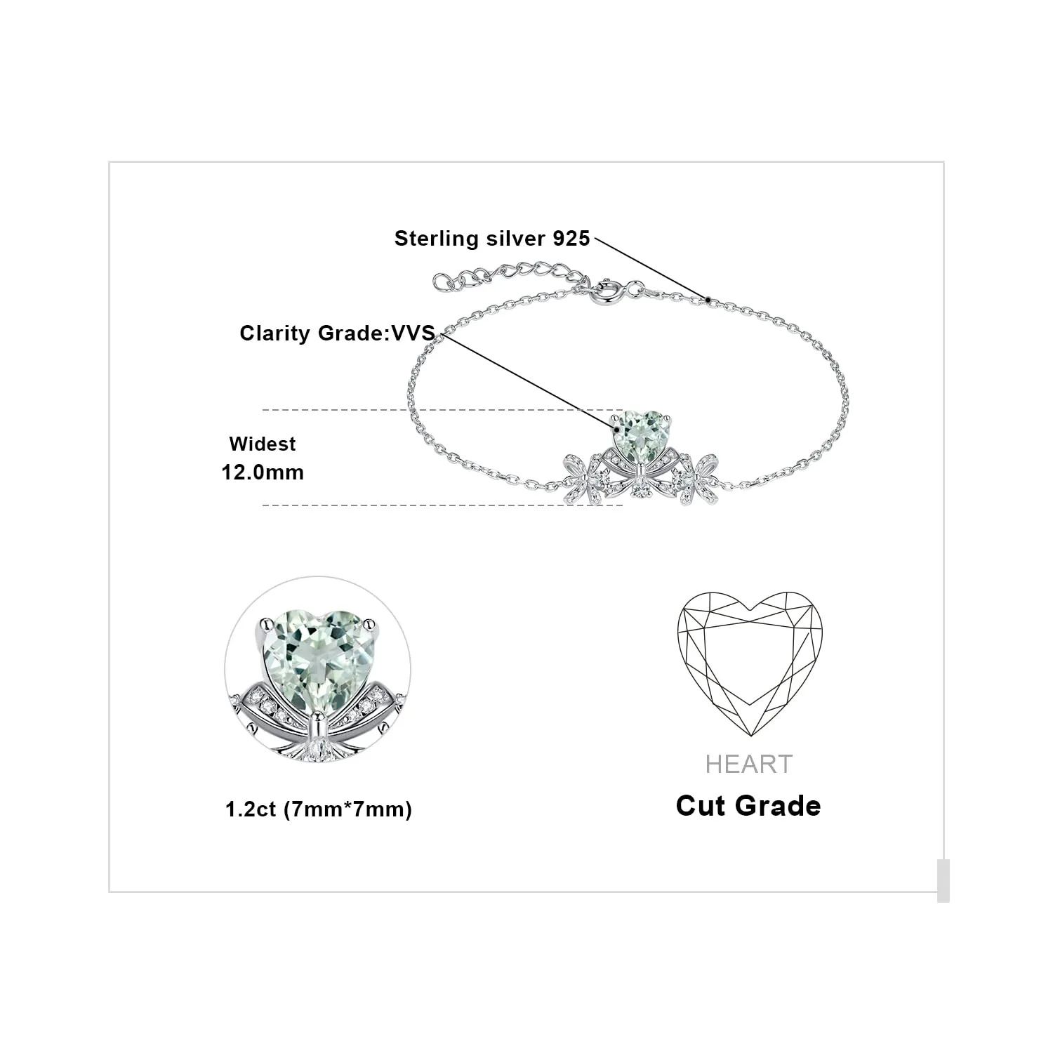 JewelryPalace Cuore Farfalla 1.6ct bracciale argento ametista verde