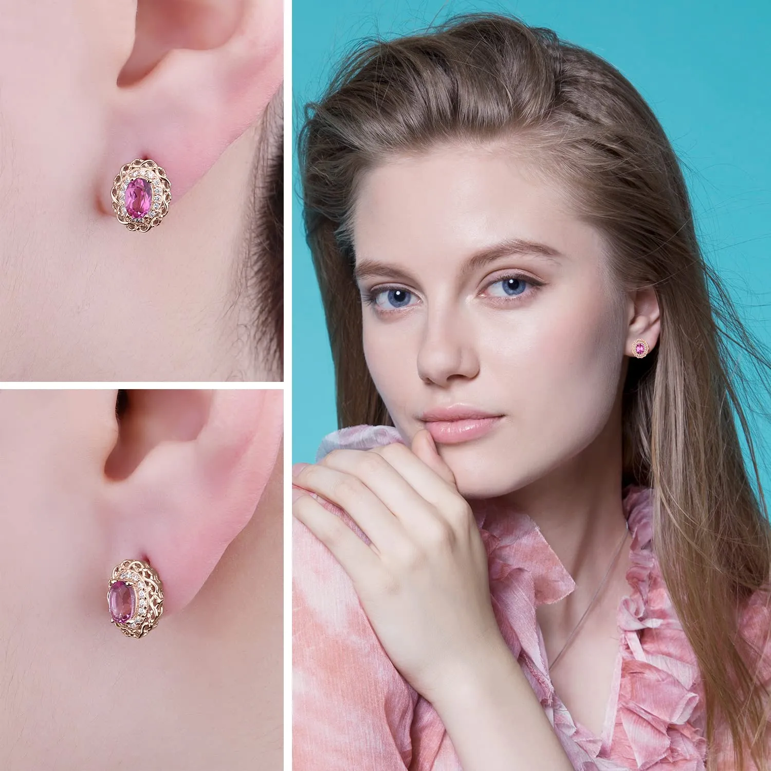 JewelryPalace Infinito Halo orecchini topazio rosa 1ct