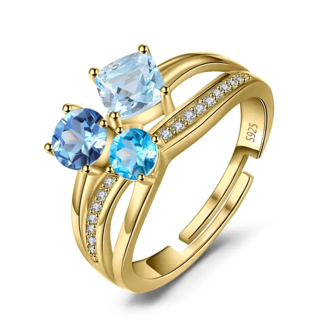 JewelryPalace Tre Pietre anello quadrato 1.7 ct topazio blu