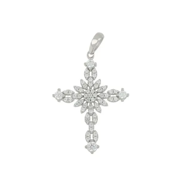 Gioielli Celiento Croce ciondolo oro bianco 18kt zirconi