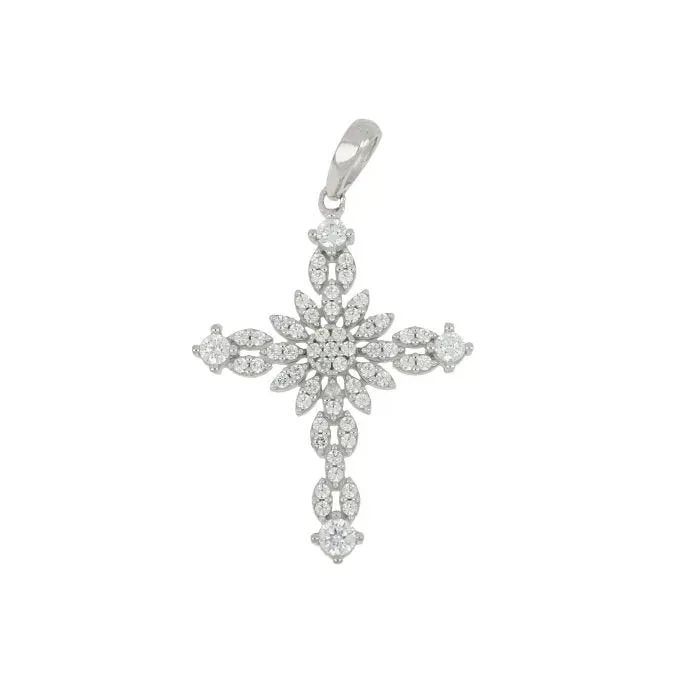 Gioielli Celiento Croce ciondolo oro bianco 18kt zirconi