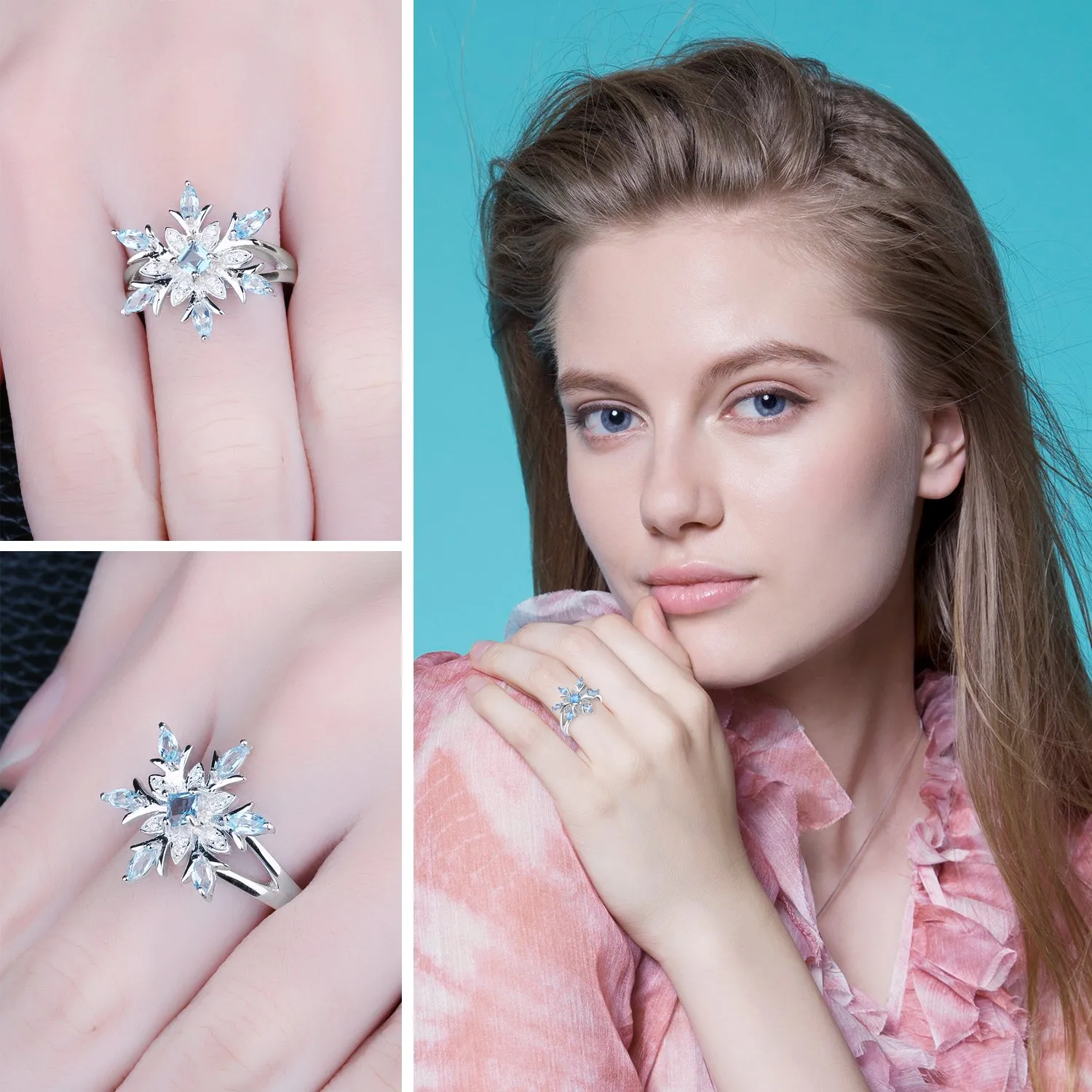 JewelryPalace Fiocco di Neve anello argento topazio blu