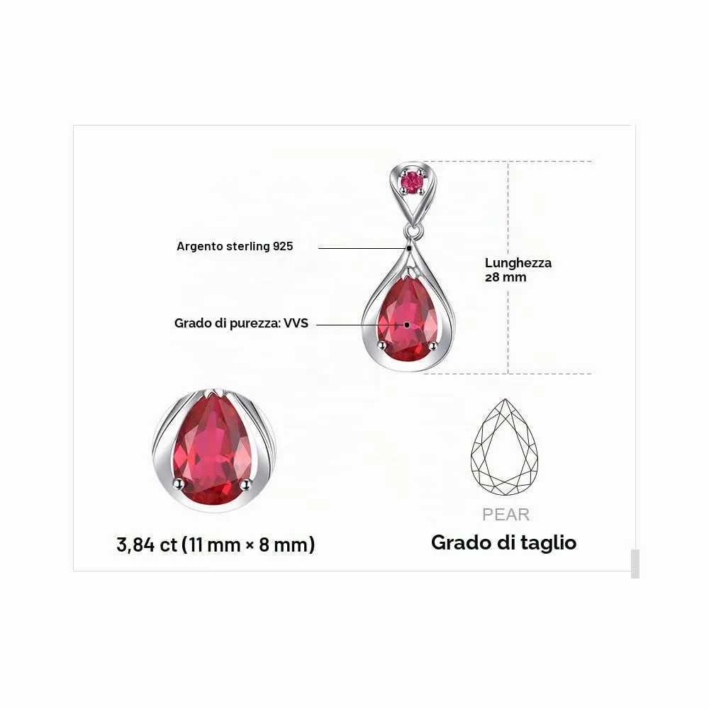 JewelryPalace Infinito 4ct collana argento rubino goccia