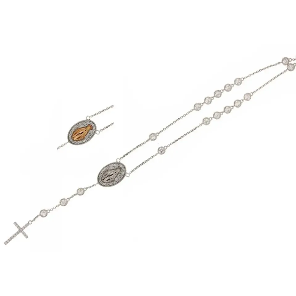 Gioielli Celiento Rosario collana unisex oro bianco zirconi