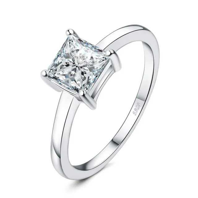 JewelryPalace 1ct Anello Solitario Principessa Moissanite Argento