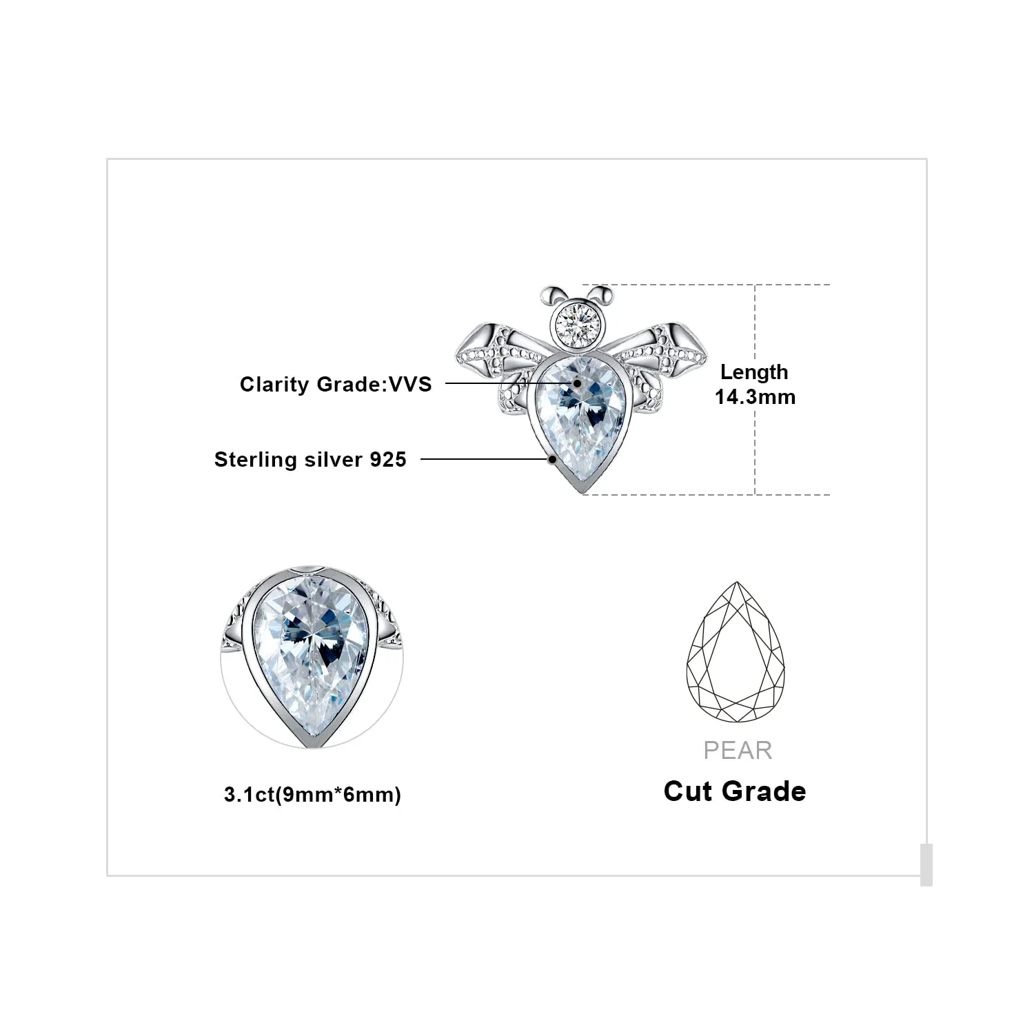 JewelryPalace Ape Pera orecchini argento 925 zirconia 3ct